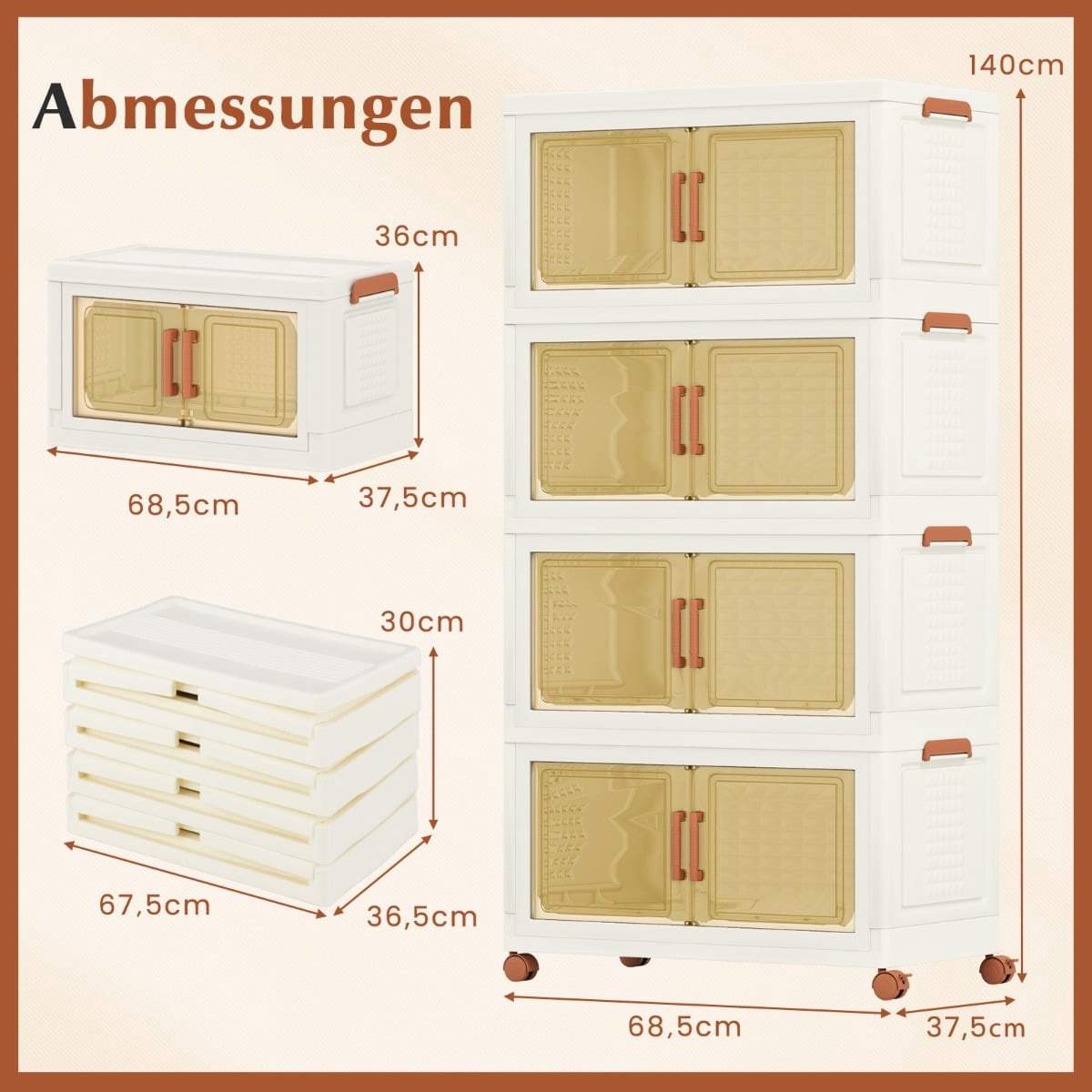 Sammenklappelig opbevaringskasse med hjul, magnetiske døre, 280 liters kapacitet