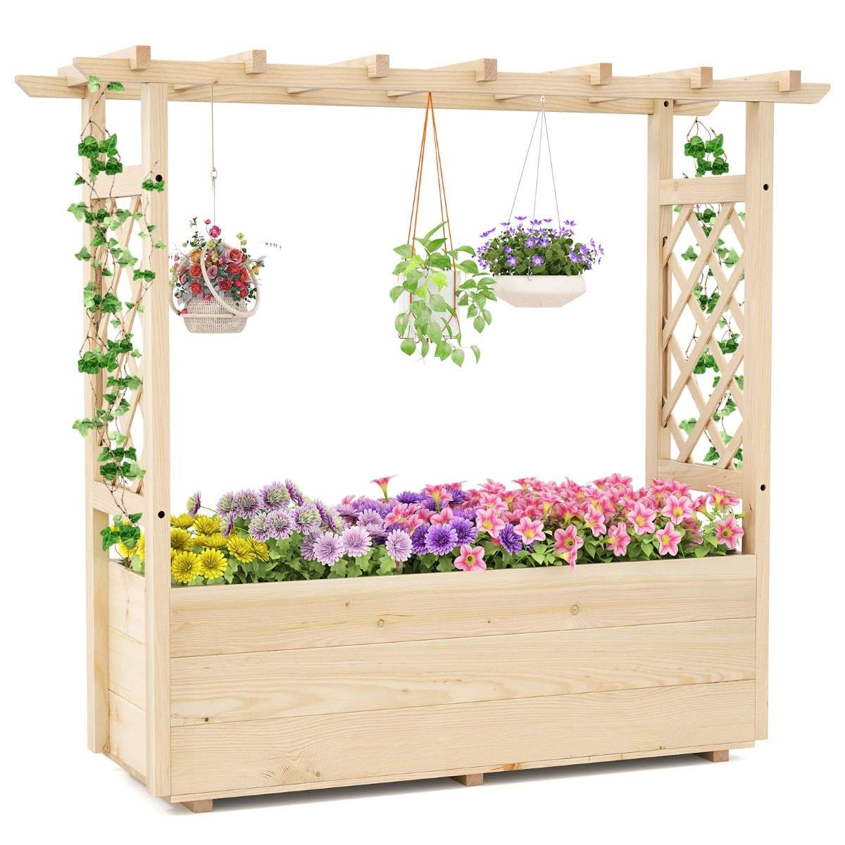 Højbed i træ med espalier og dræning, 115x40x103 cm