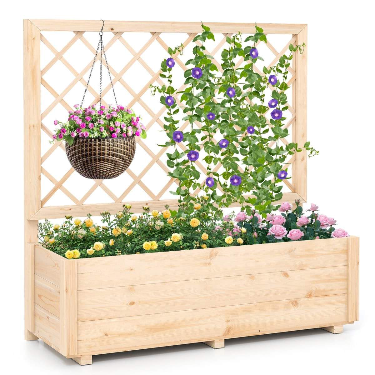 Højbed i træ med espalier og dræning, 98x35x101 cm