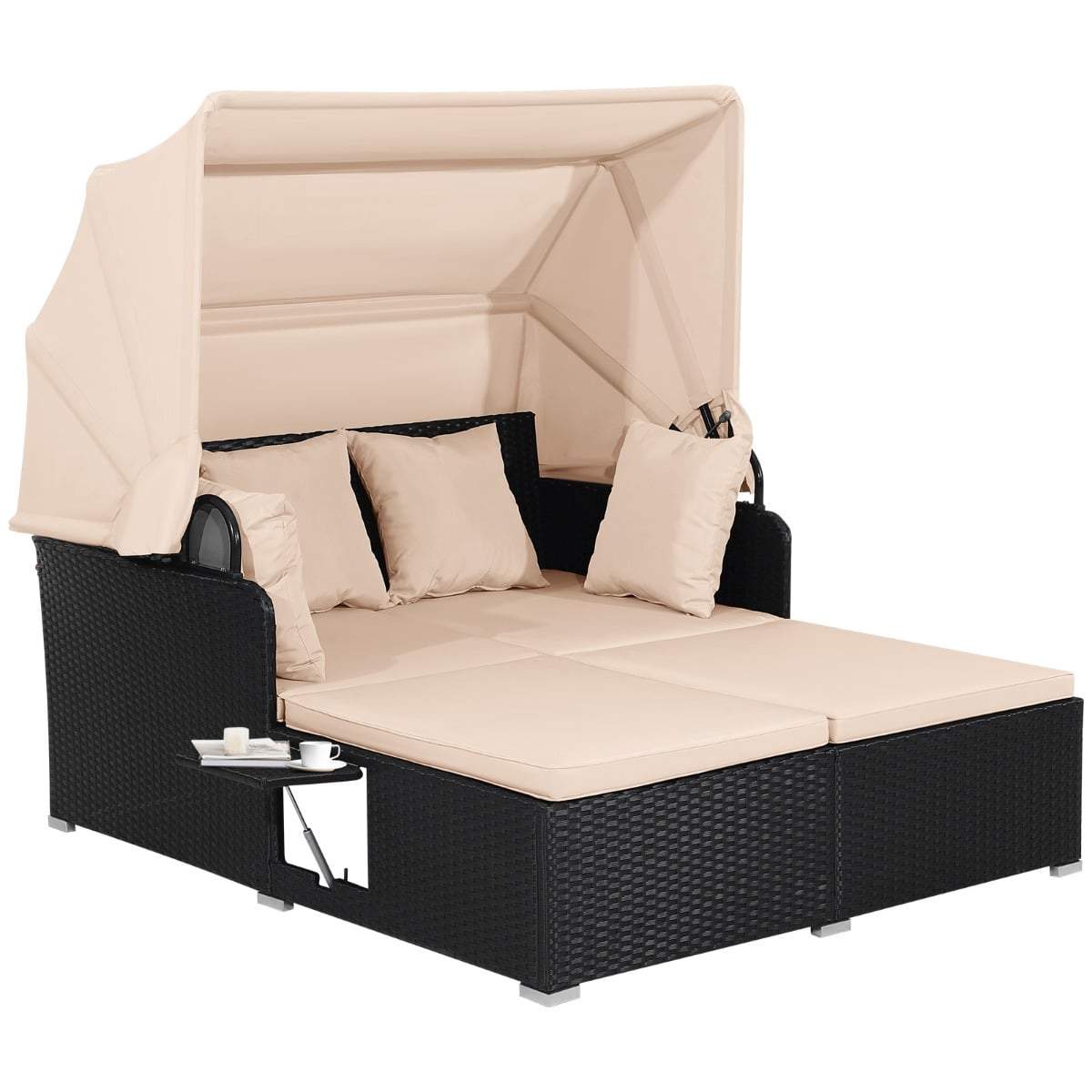 Rattan-dagseng til to personer med baldakin og sideborde