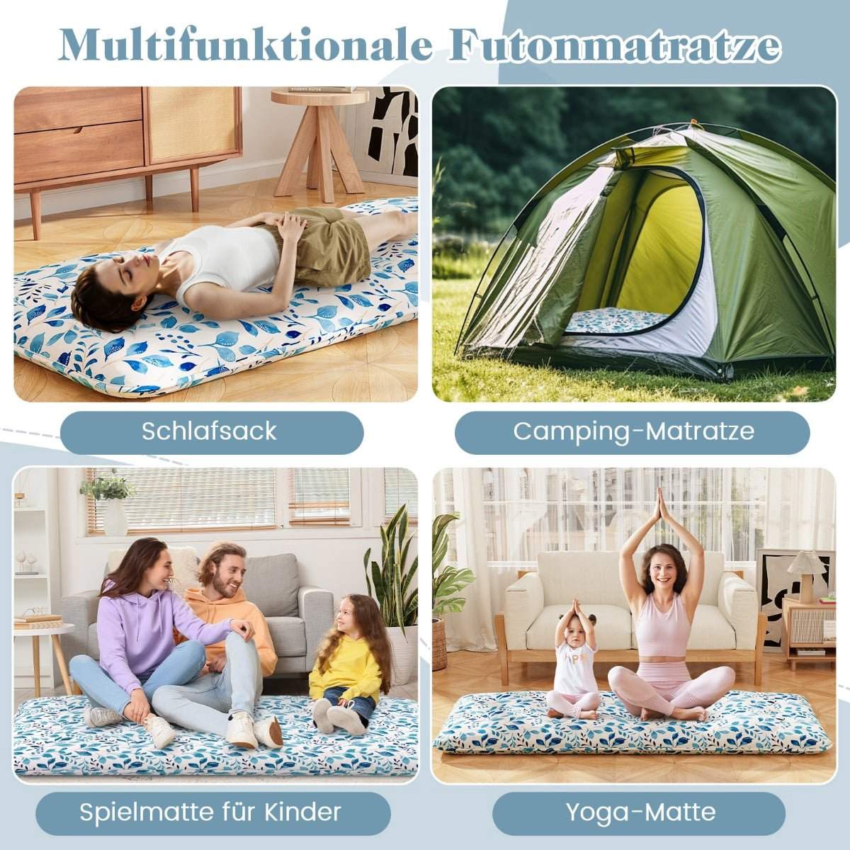 Japansk futonmadras, vaskbart betræk, grøn, 90x200 cm