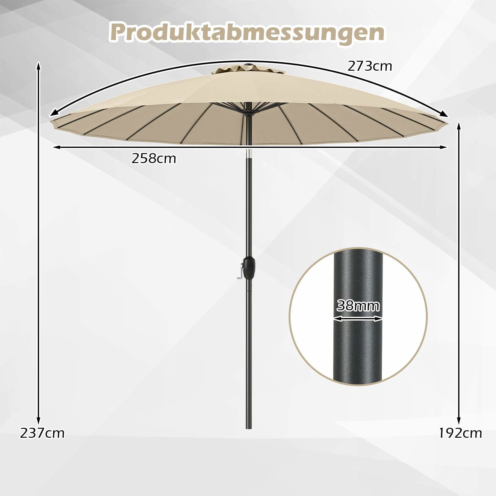 Beige parasoll 258 cm – Tiltbart, vattentåligt | Hem & Hobby | Pryloteket