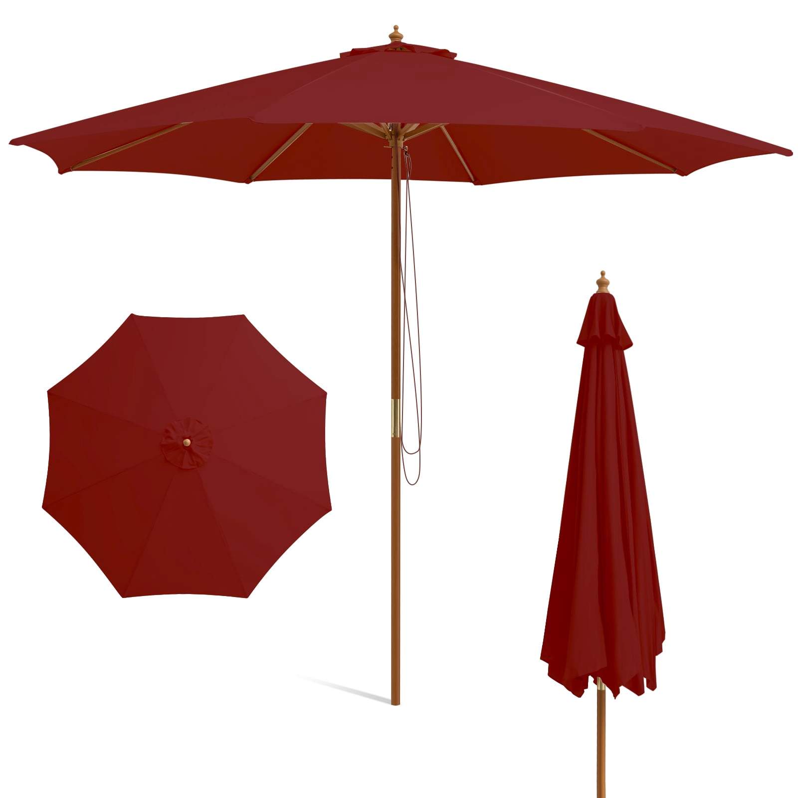 Stort parasoll i trä, 300 cm, vinrött | Hem & Hobby | Pryloteket
