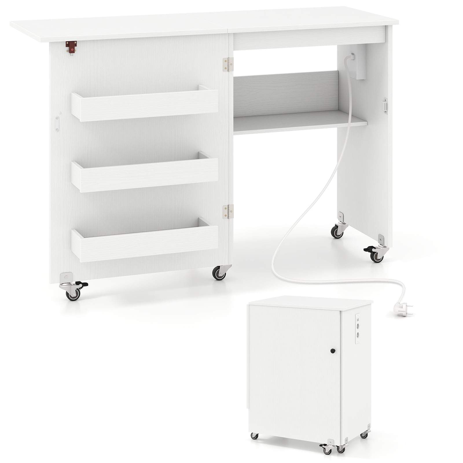 Sammenklappeligt sybord med ladestation og opbevaring