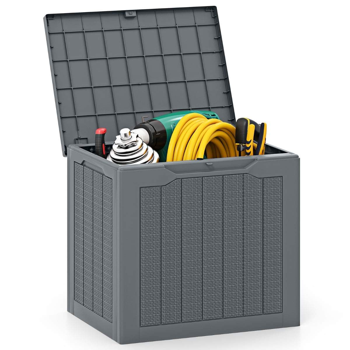 Udendørs opbevaringskasse 96L – Låsbar, Rattan Look, Grå