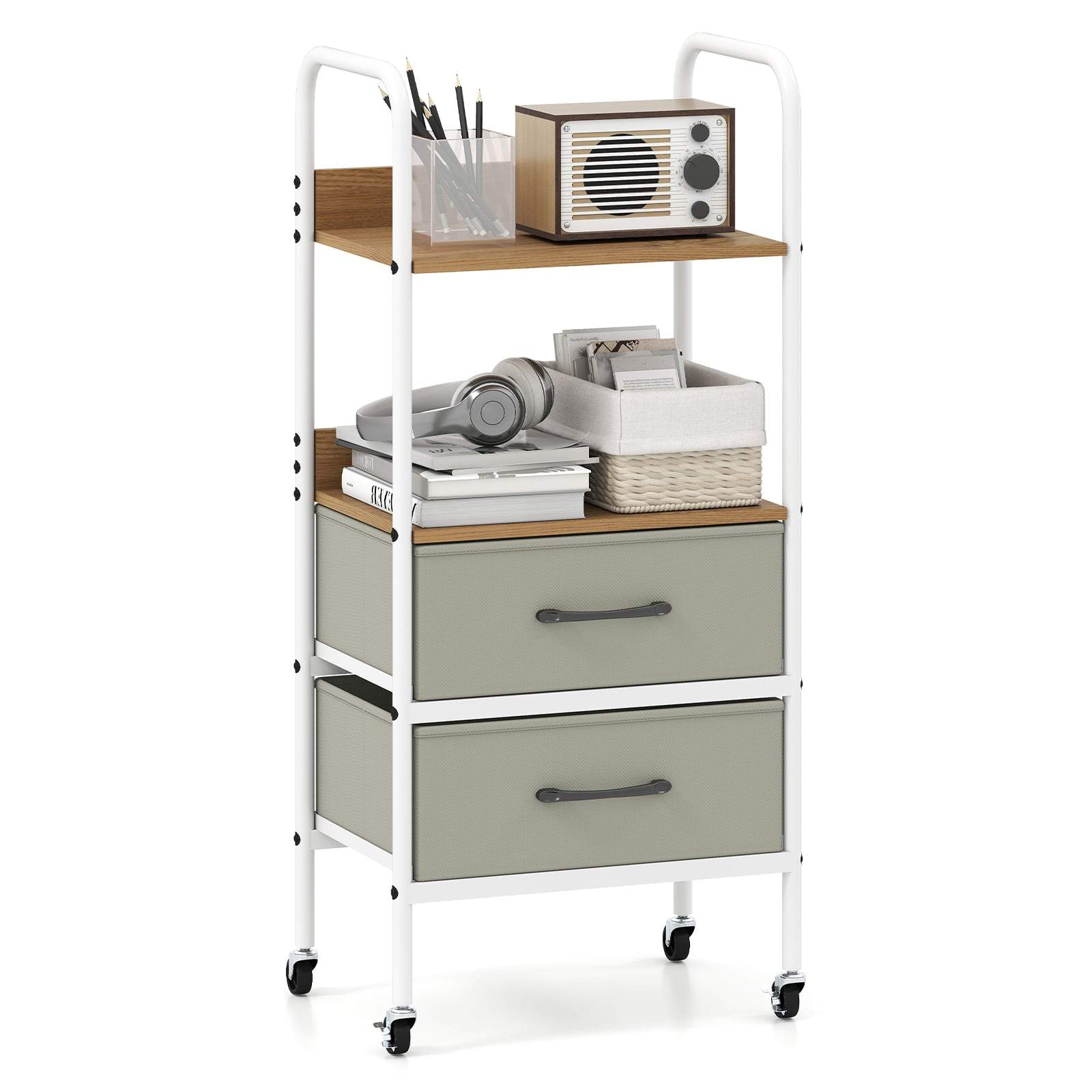 Mobil opbevaringsvogn med 2 stofskuffer og 4 hjul