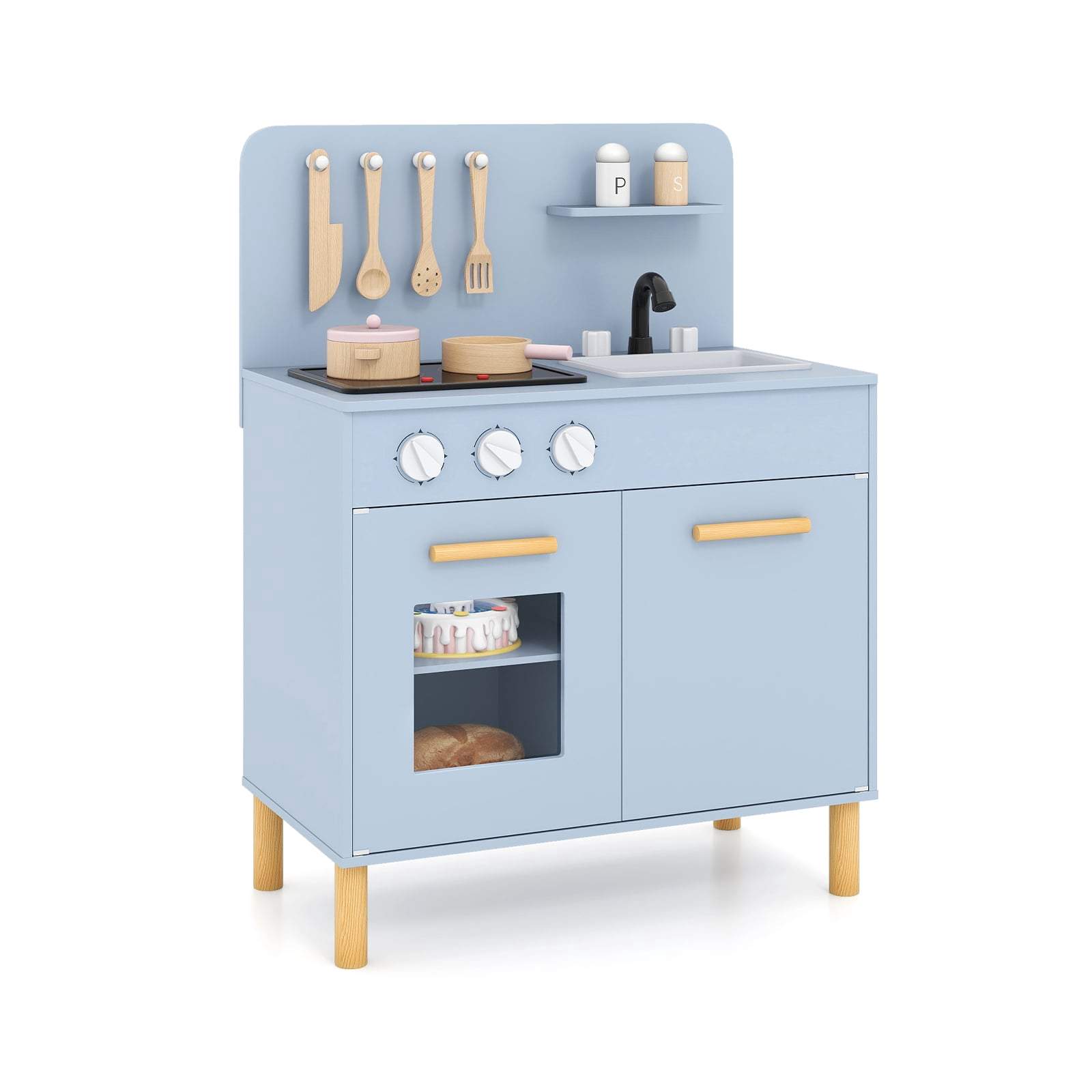 Børnekøkken i træ med lys og lyde – Blå