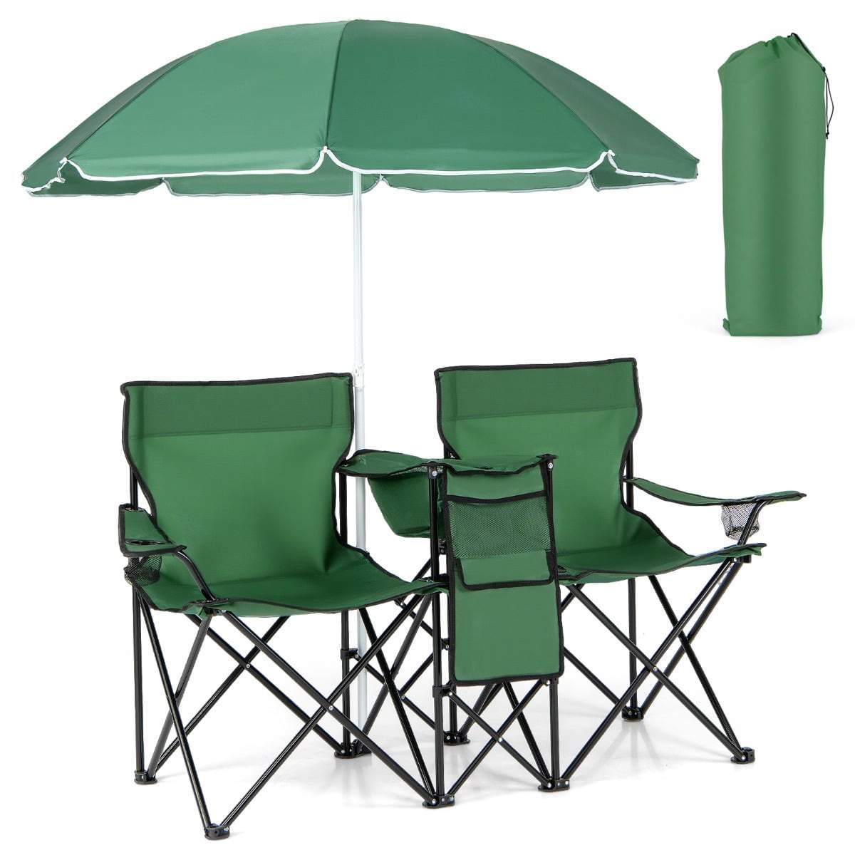 Hopfällbar campingstol med 2 säten, paraply och bärväska | Hem & Hobby | Pryloteket