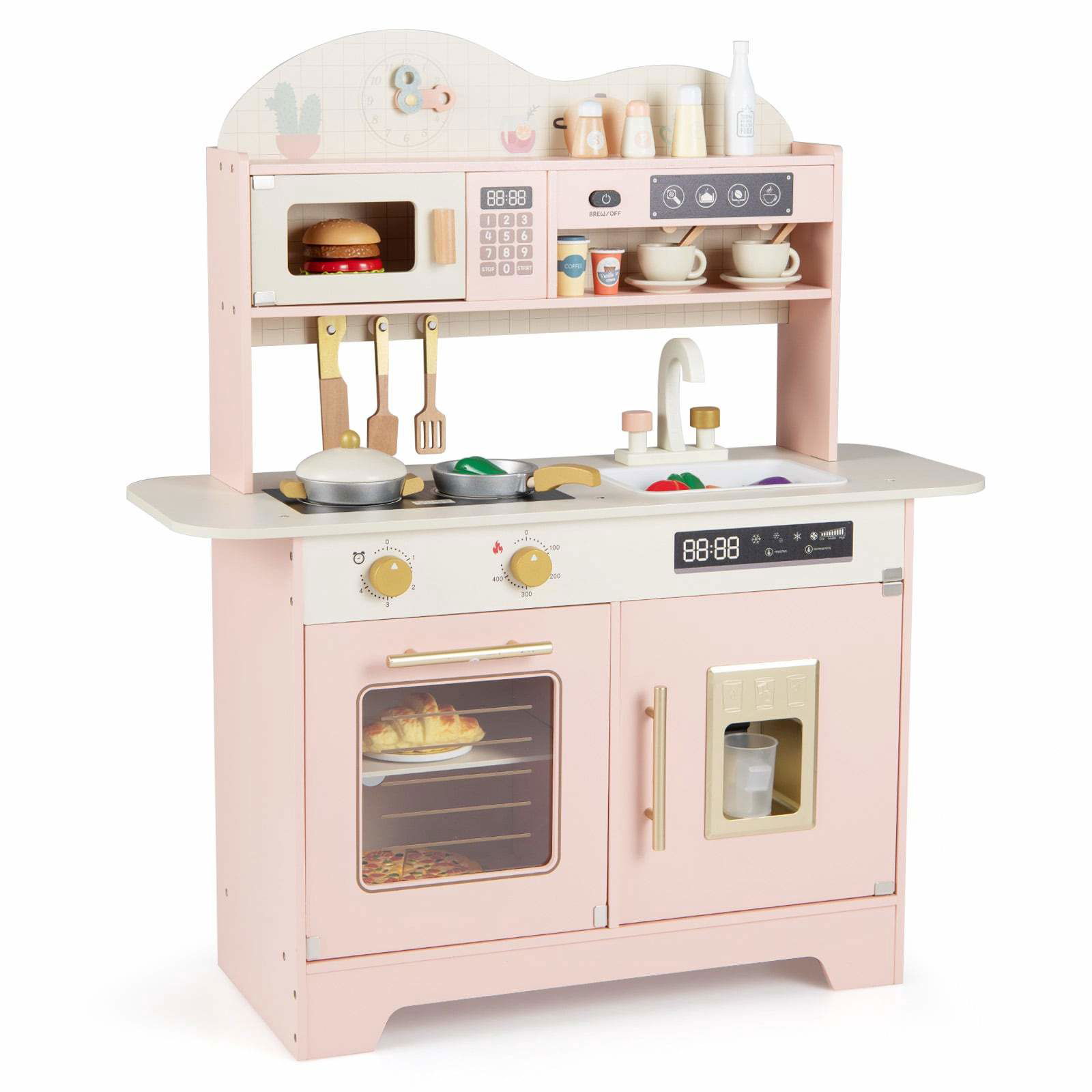 Trälekkök med förvaring och 17 tillbehör - Rosa | Hem & Hobby | Pryloteket