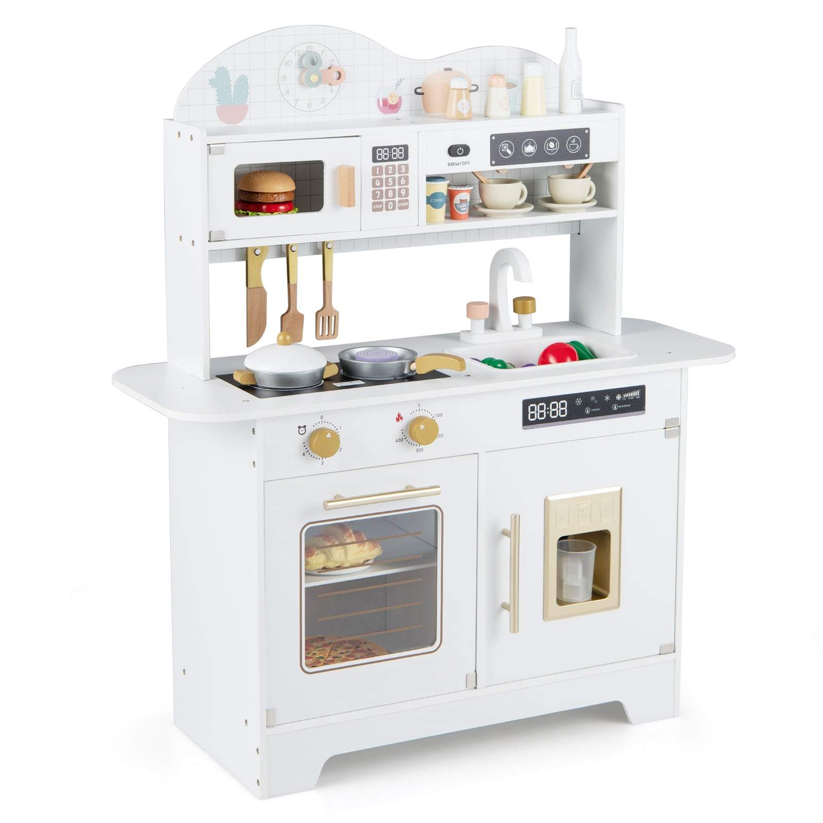 Trælegekøkken med opbevaring og 17 tilbehør til børn