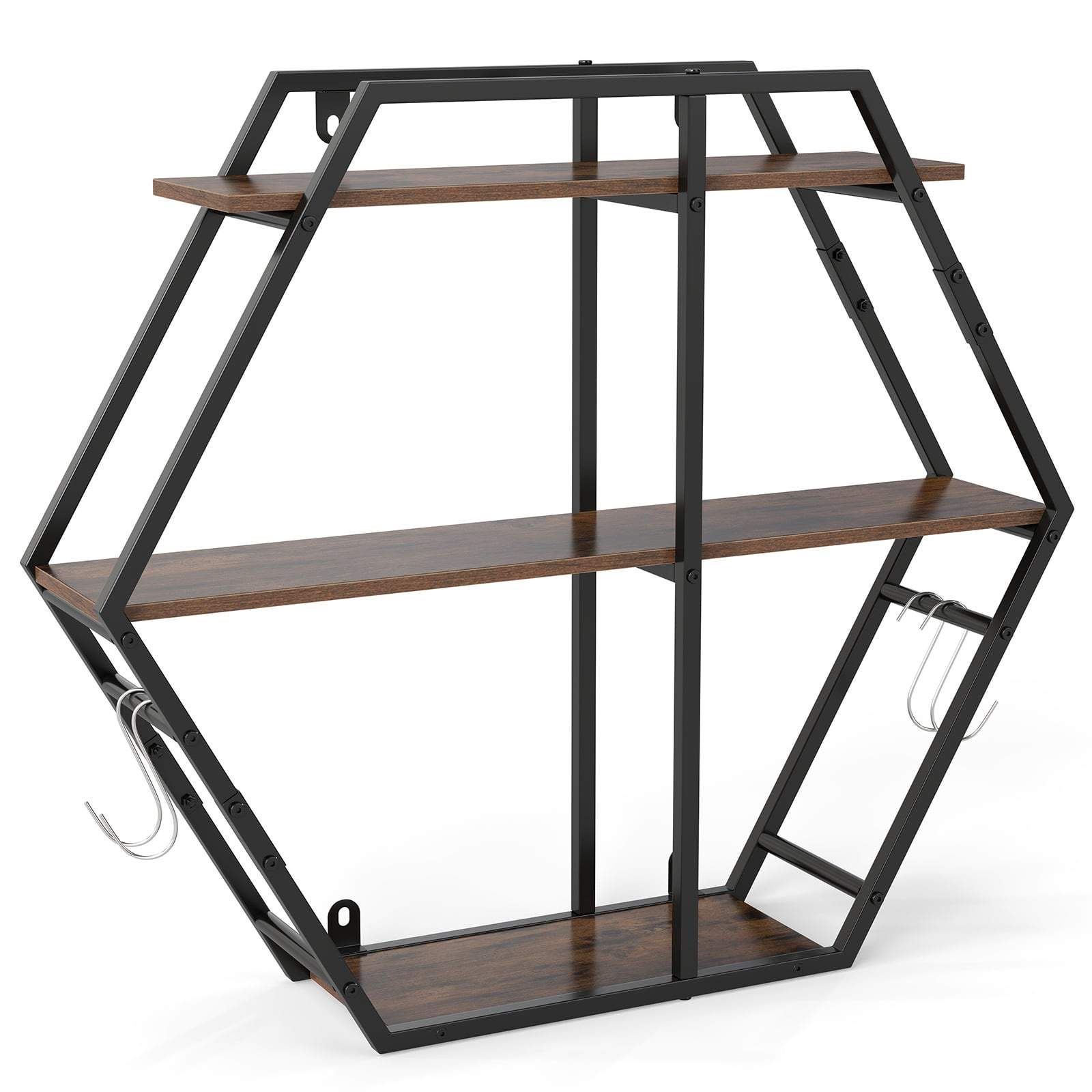 Sekskantet væghylde – Rustik svævende opbevaring i 3 niveauer