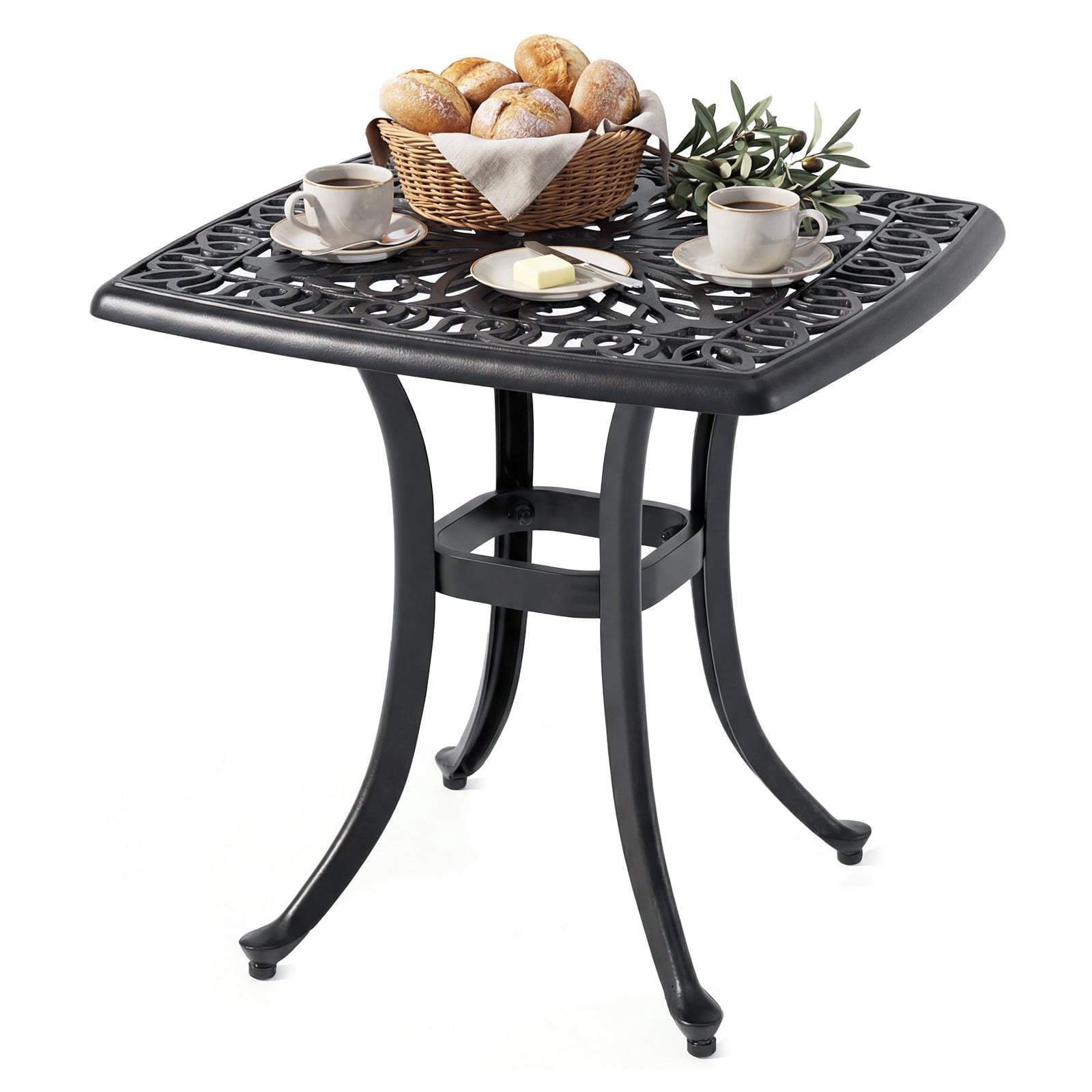 Aluminiums havebord med parasolhul og justerbare fødder