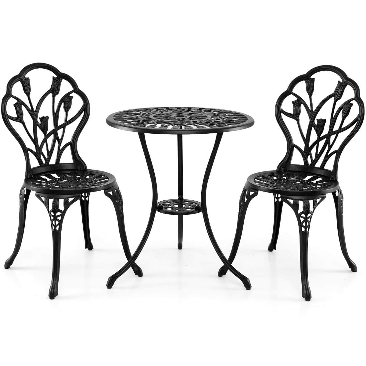 Udendørs bistrosæt – støbt aluminium, tulipandesign, 3 dele