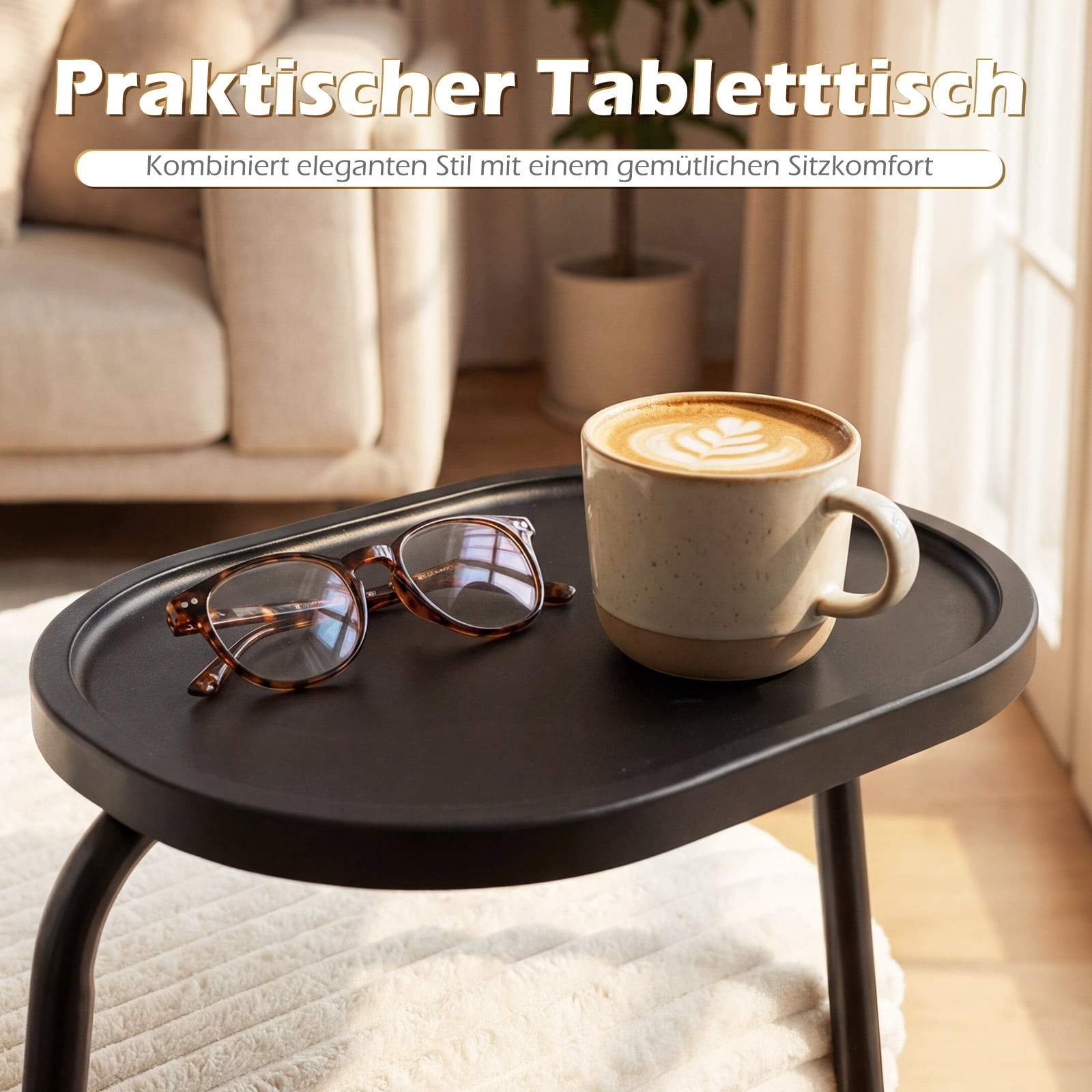 Beige manchesterloungefåtölj med bricka – metallram | Hem & Hobby | Pryloteket
