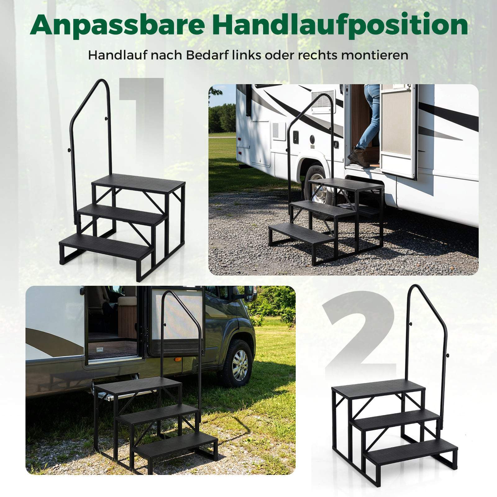 RV-trin med gelænder – Robuste, skridsikre platforme