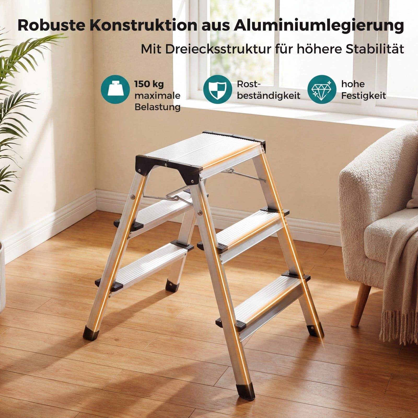 3-stegs aluminiumstege – lätt, hopfällbar, halkfri | Hem & Hobby | Pryloteket