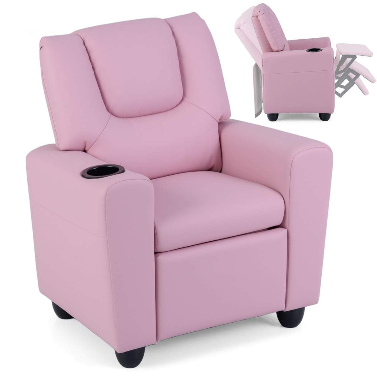 Børnelænestol med justerbar ryglæn og fodstøtte - lyserød