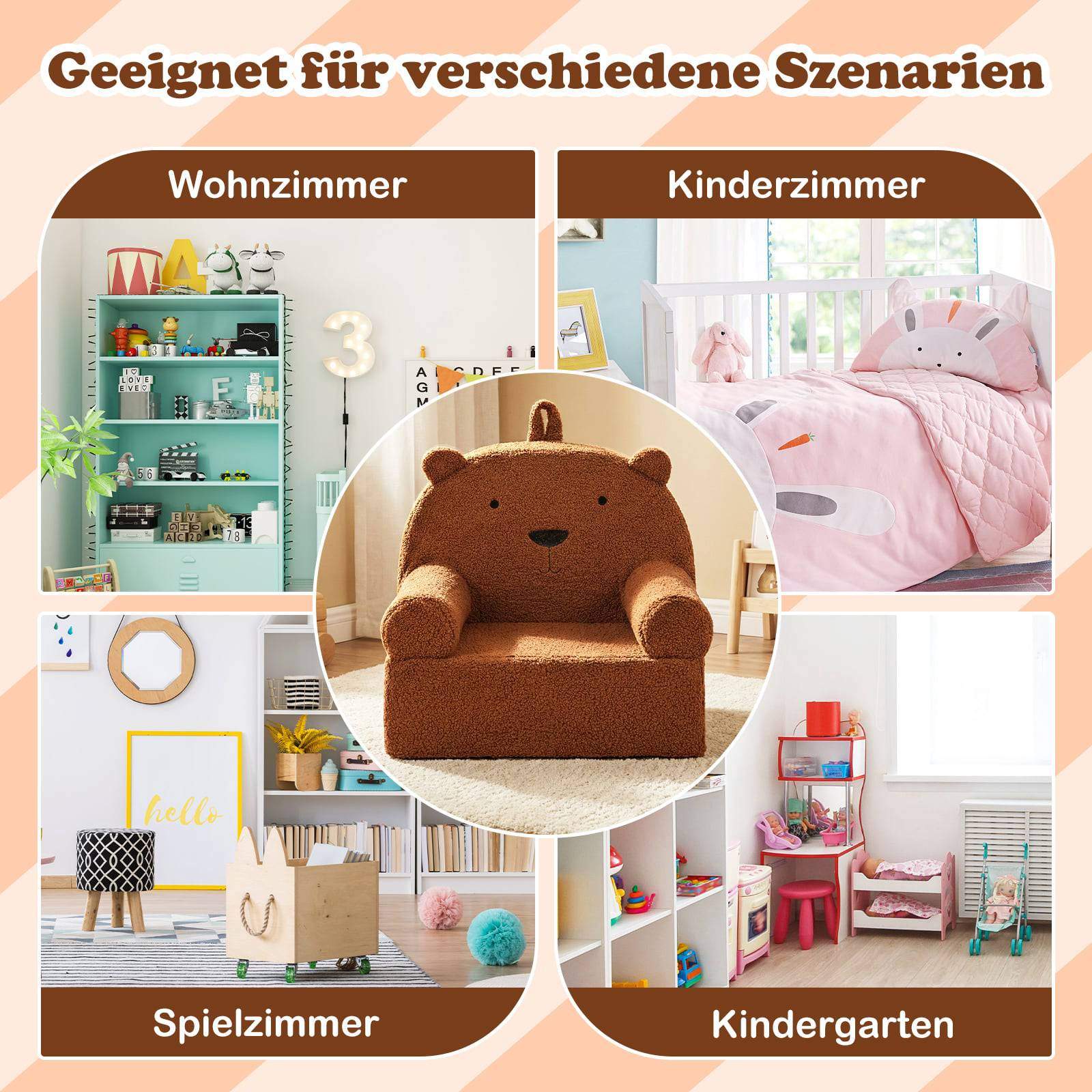 Børnesofa med bamse – blød teddyfleece, let at rengøre betræk