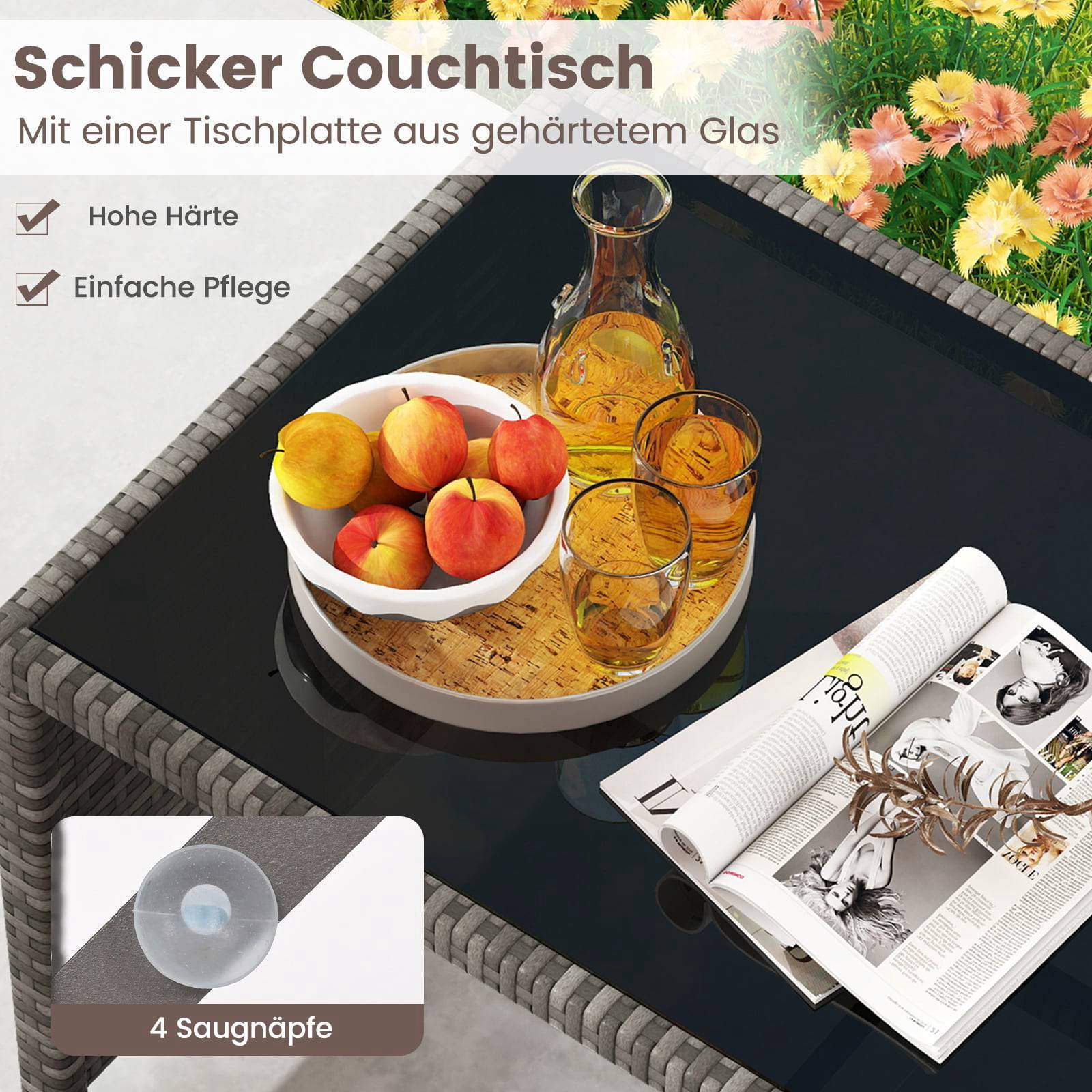 4-delt havemøbelsæt med rattanstole og bord – beige