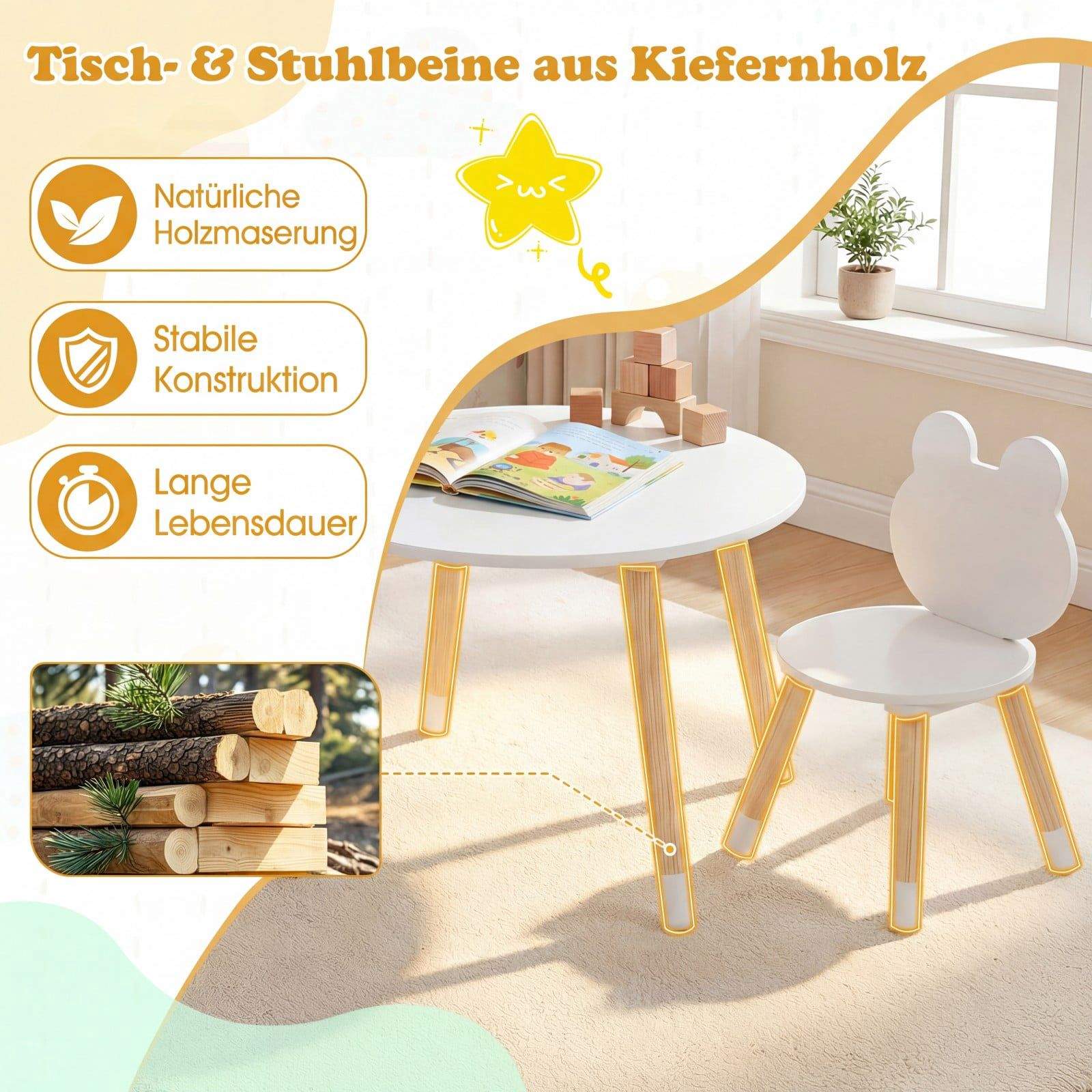 Barnbord och 2 stolar – Vit furu | Hem & Hobby | Pryloteket