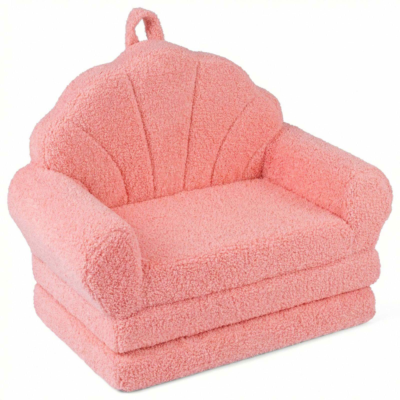 2-i-1 bäddsoffa för barn – mjuk rosa plysch, lätt att rengöra | Hem & Hobby | Pryloteket