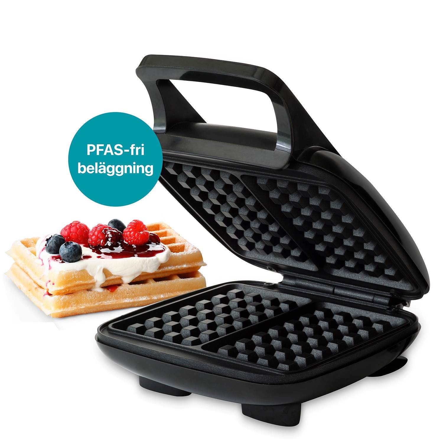 Belgisk vaffeljern – Dobbelt, 1000W, Non-stick, Sort