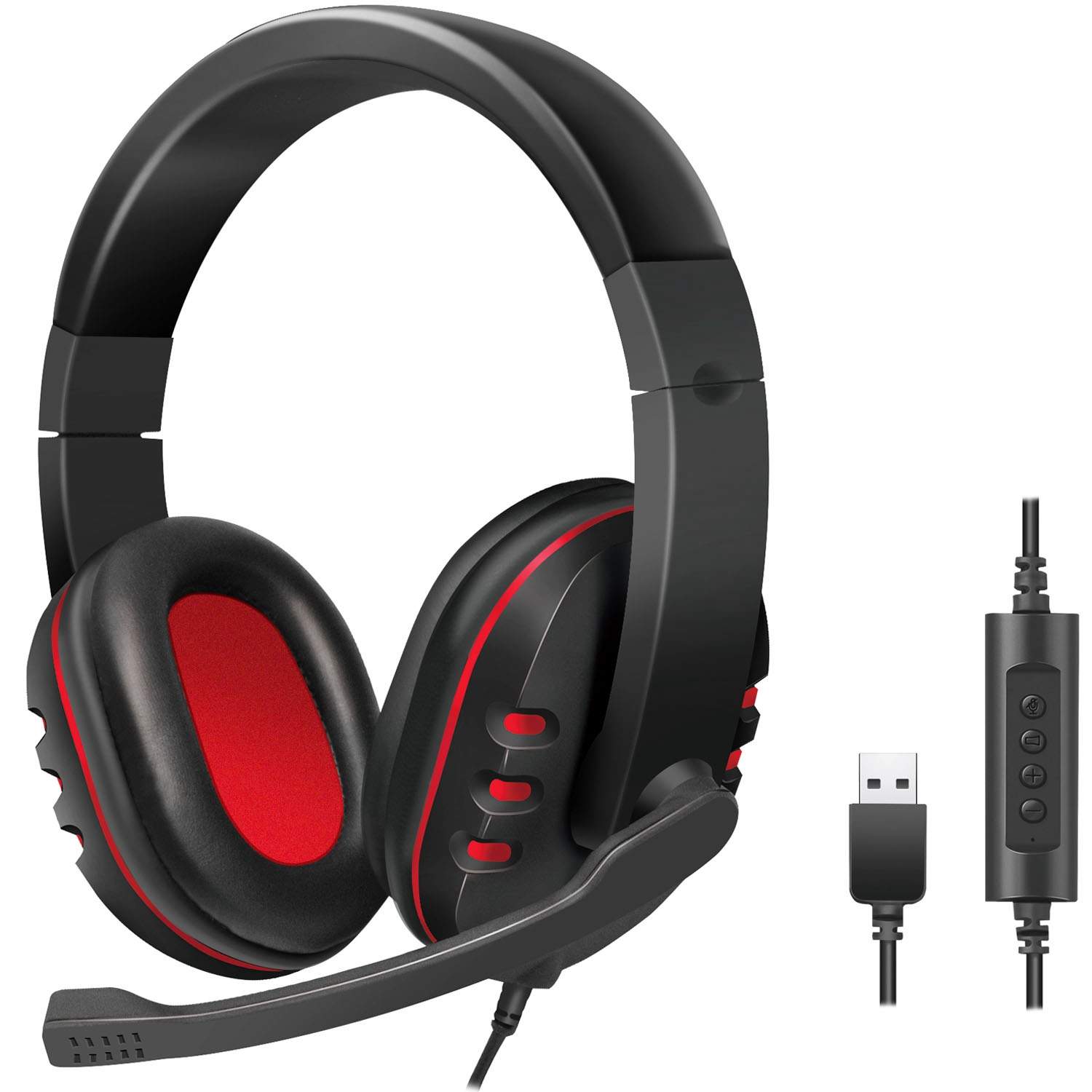 USB-spelheadset, svart/röd, justerbar mikrofon | Hem & Hobby | Pryloteket