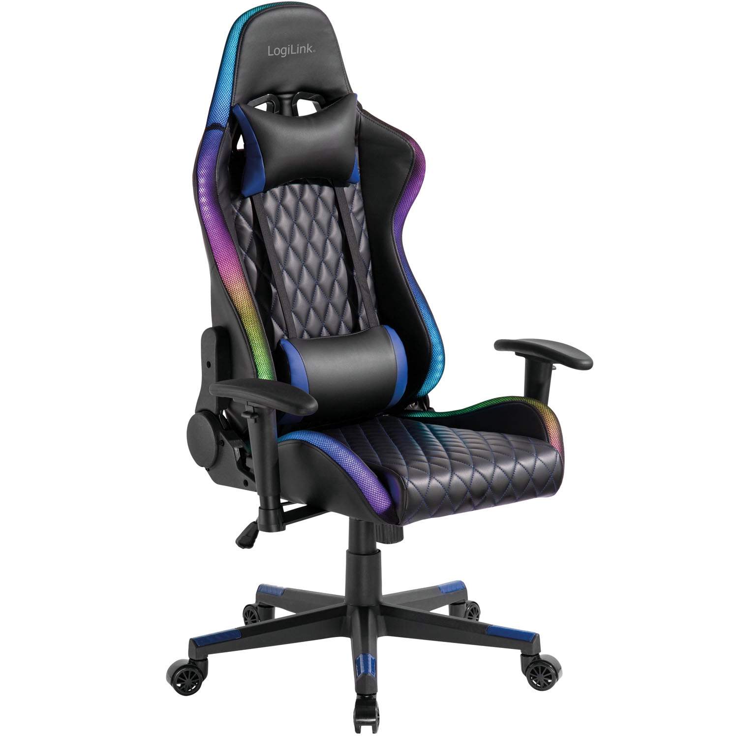 Gamingstol med RGB-belysning, sort/blå, ergonomisk design