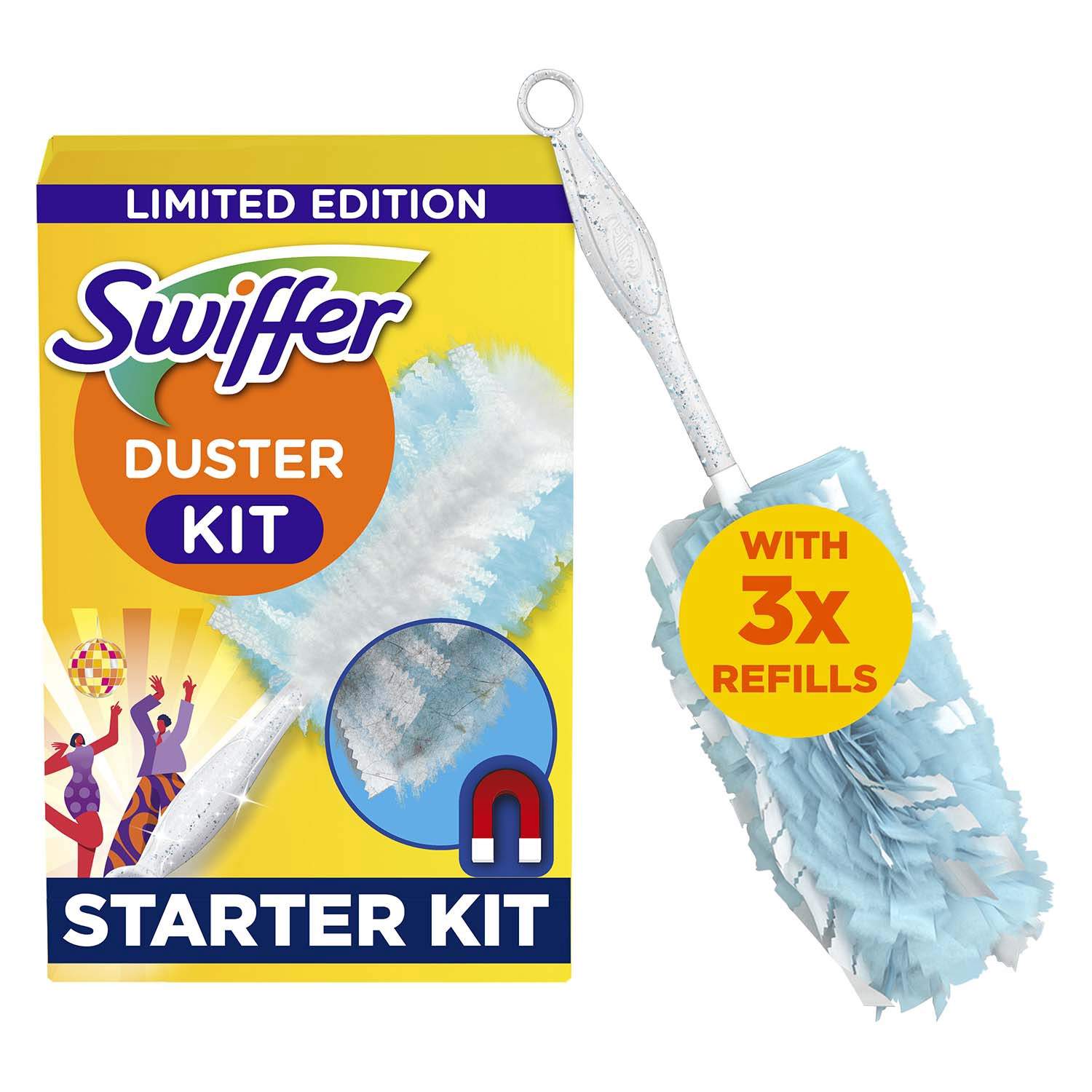 Støvkostsæt med håndtag + 3 refills – Fanger støv og dyrehår
