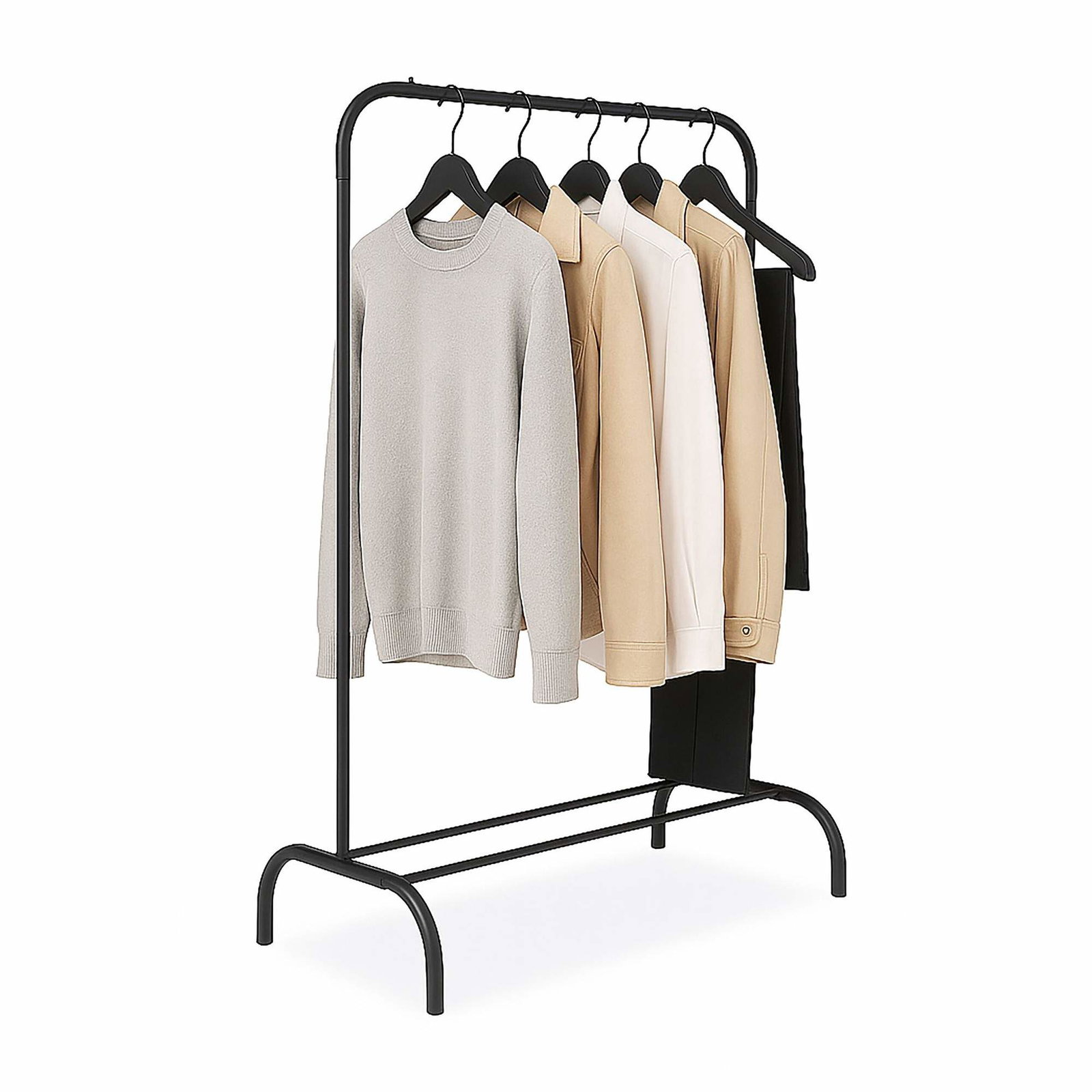 Jernfrakkehylde med tøjstang og opbevaringshylde
