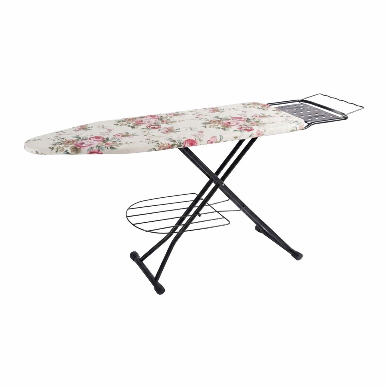 Højdejusterbart strygebræt med strygejernsstøtte og -stativ