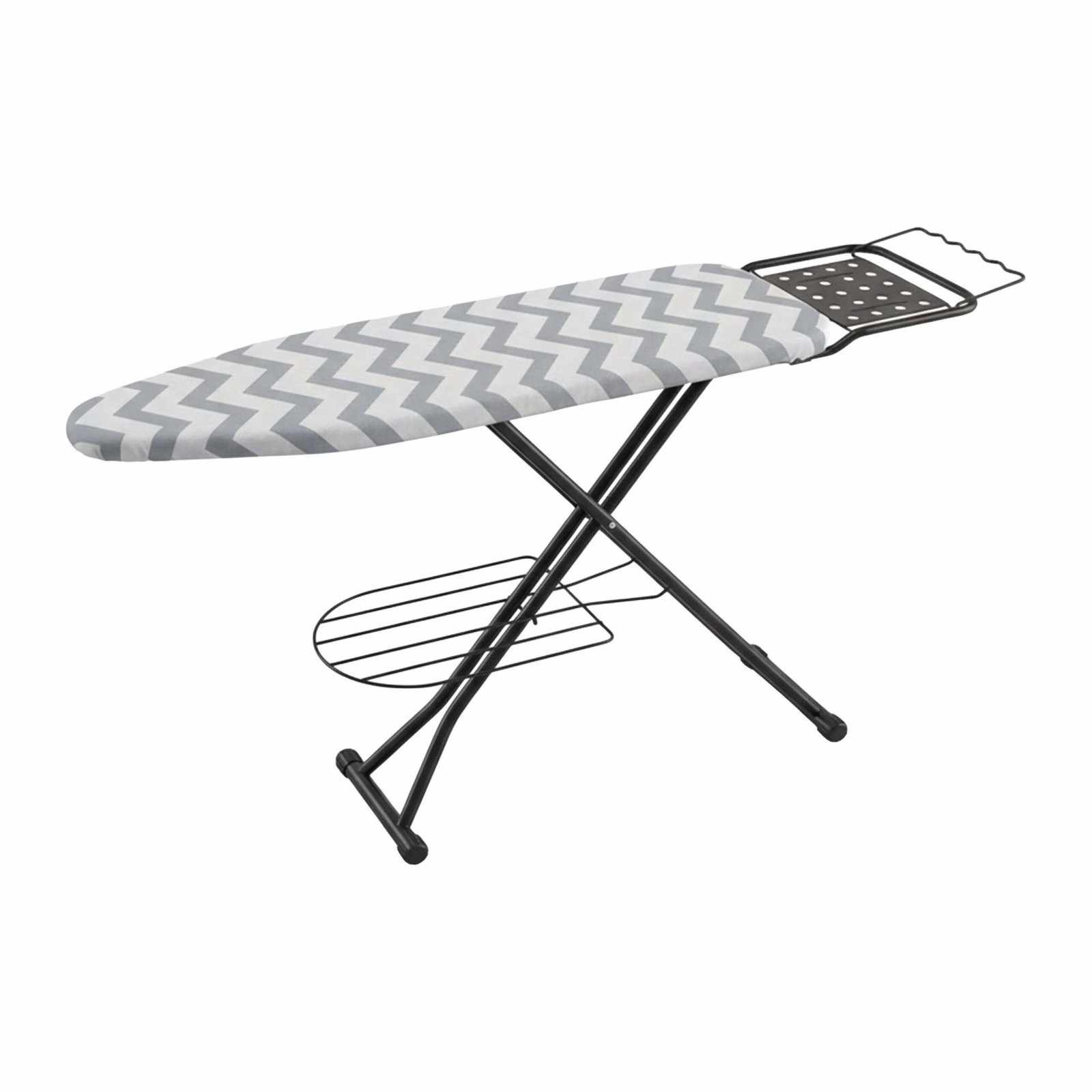 Højdejusterbart strygebræt med strygejernsstøtte og -stativ