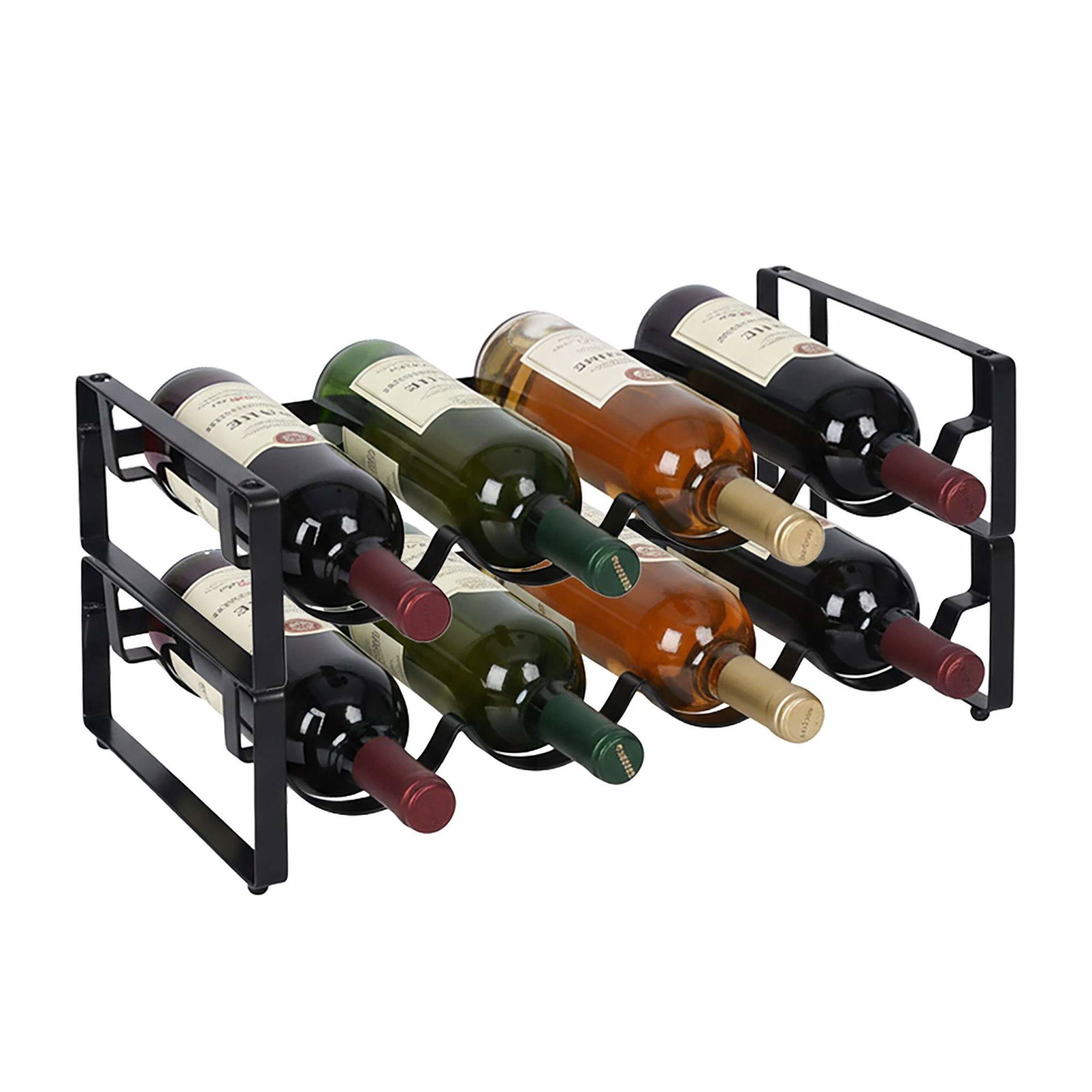 Stabelbar vinreol i jern – elegant sort, udvideligt design