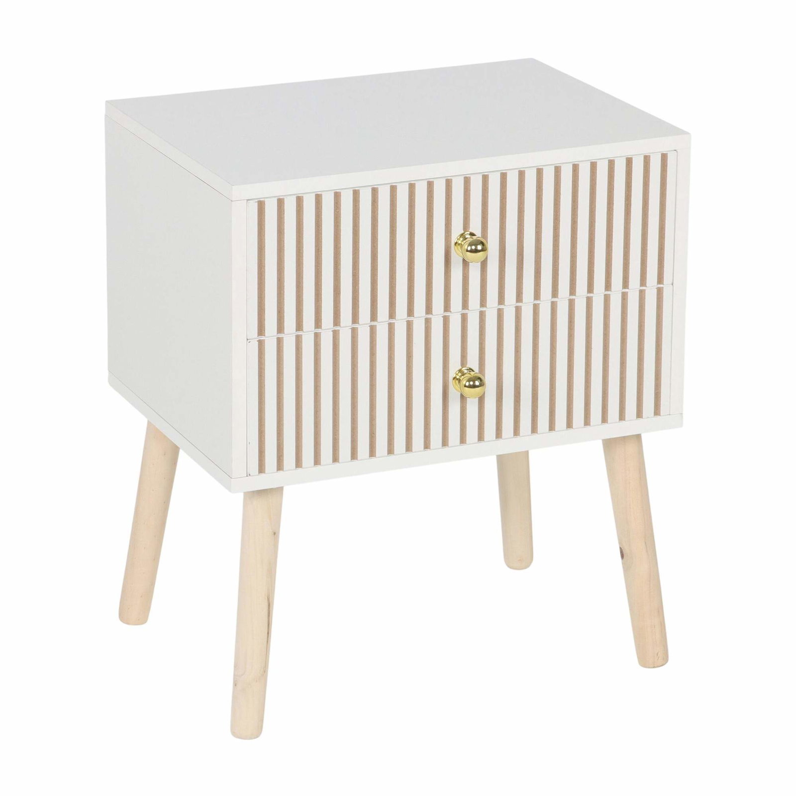 Ribbet sengebord, 2 skuffer – skandinavisk stil