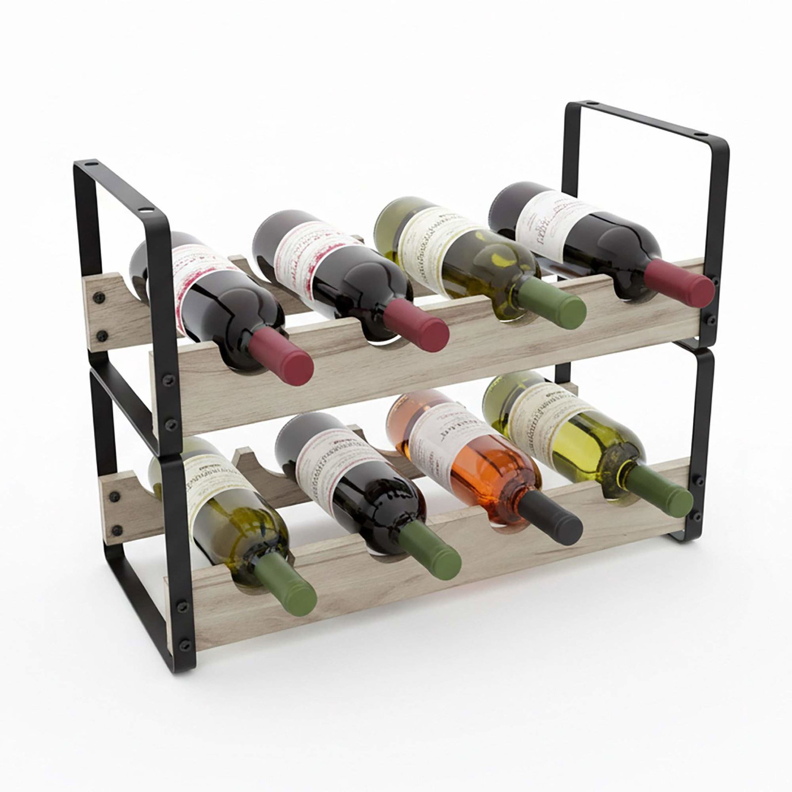 Industrielt vinreol til 8 flasker – stilfuld opbevaringsløsning