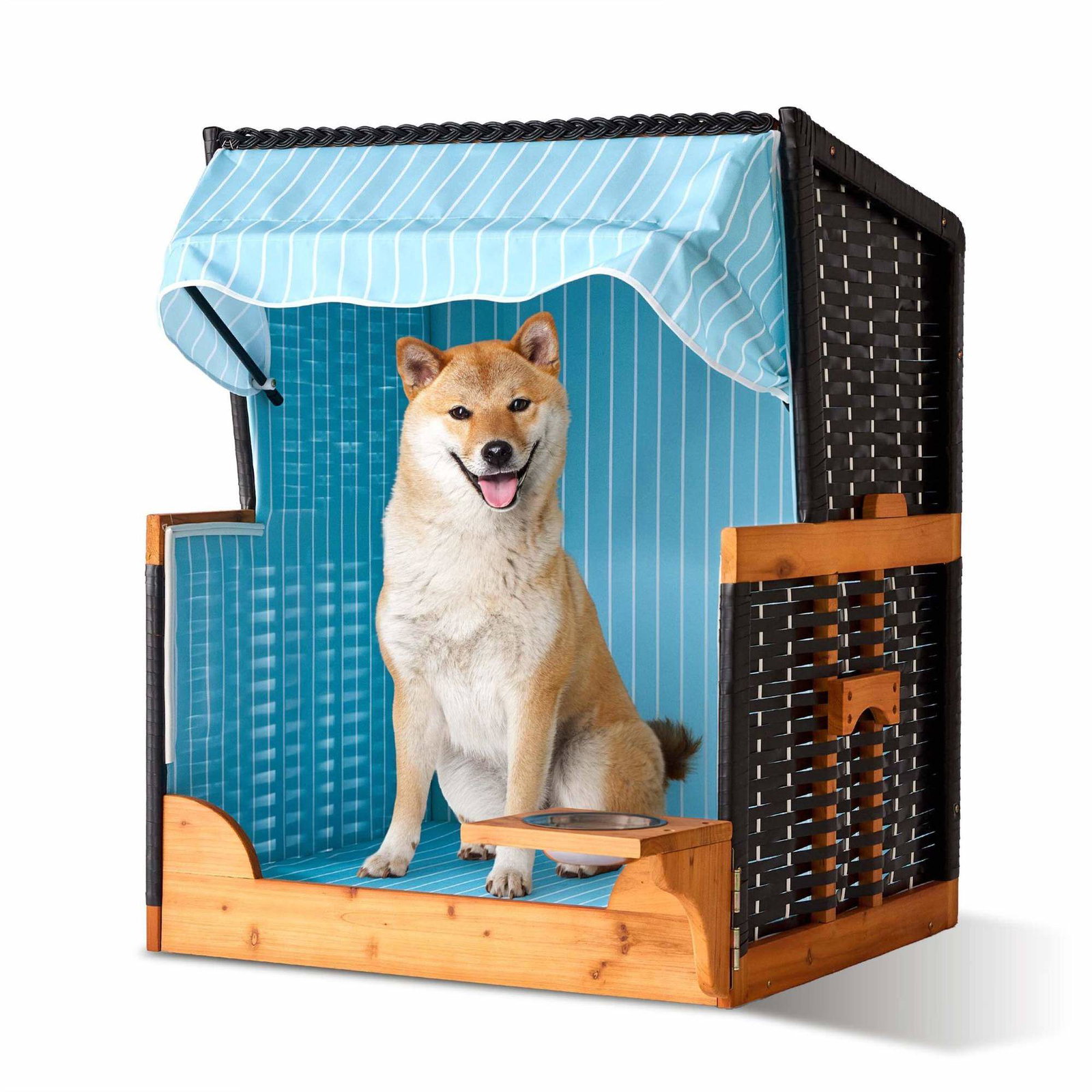 Hundestrandstol – Træ & Ratting med Skål