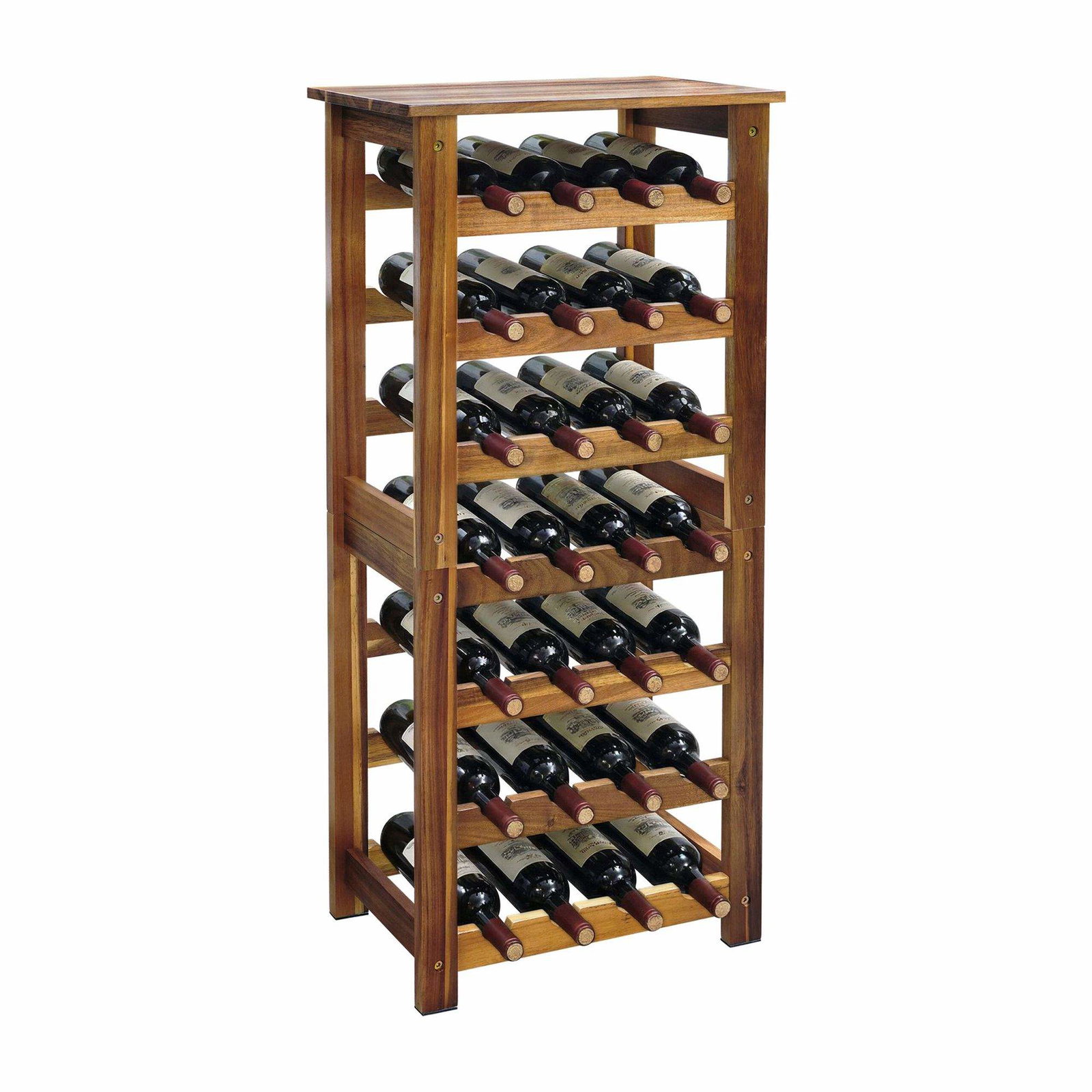Vinreol i akacietræ til 28 flasker – Rustik charme