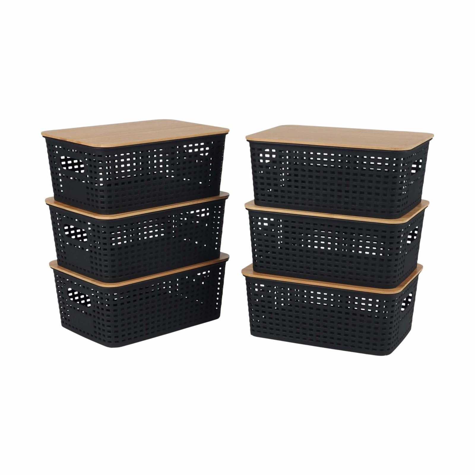 Stabelbare opbevaringskasser med bambuslåg – luftigt design
