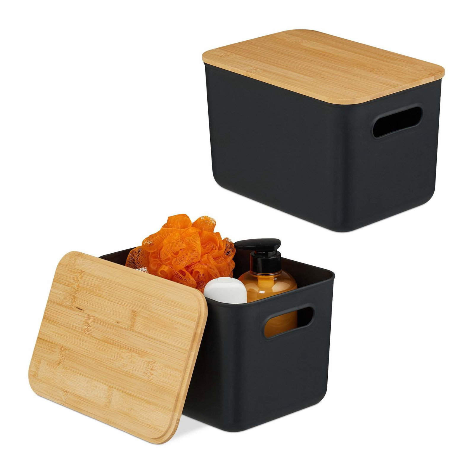 Plastförvaringsset med bambulock – Stapelbara arrangörer | Hem & Hobby | Pryloteket