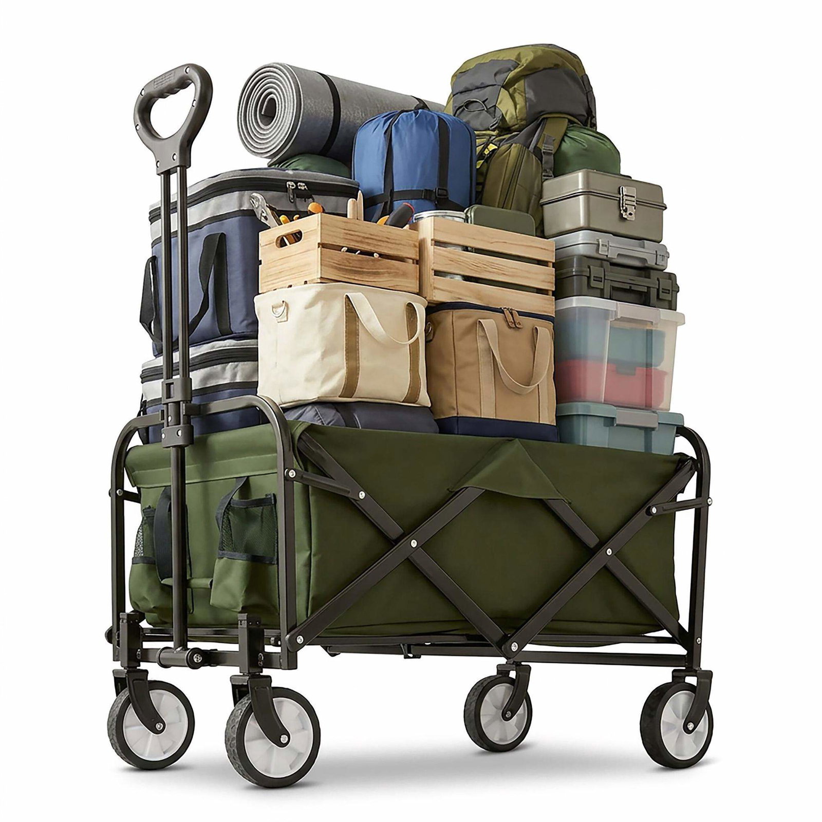 Sammenklappelig vogn til strand og camping – stor kapacitet