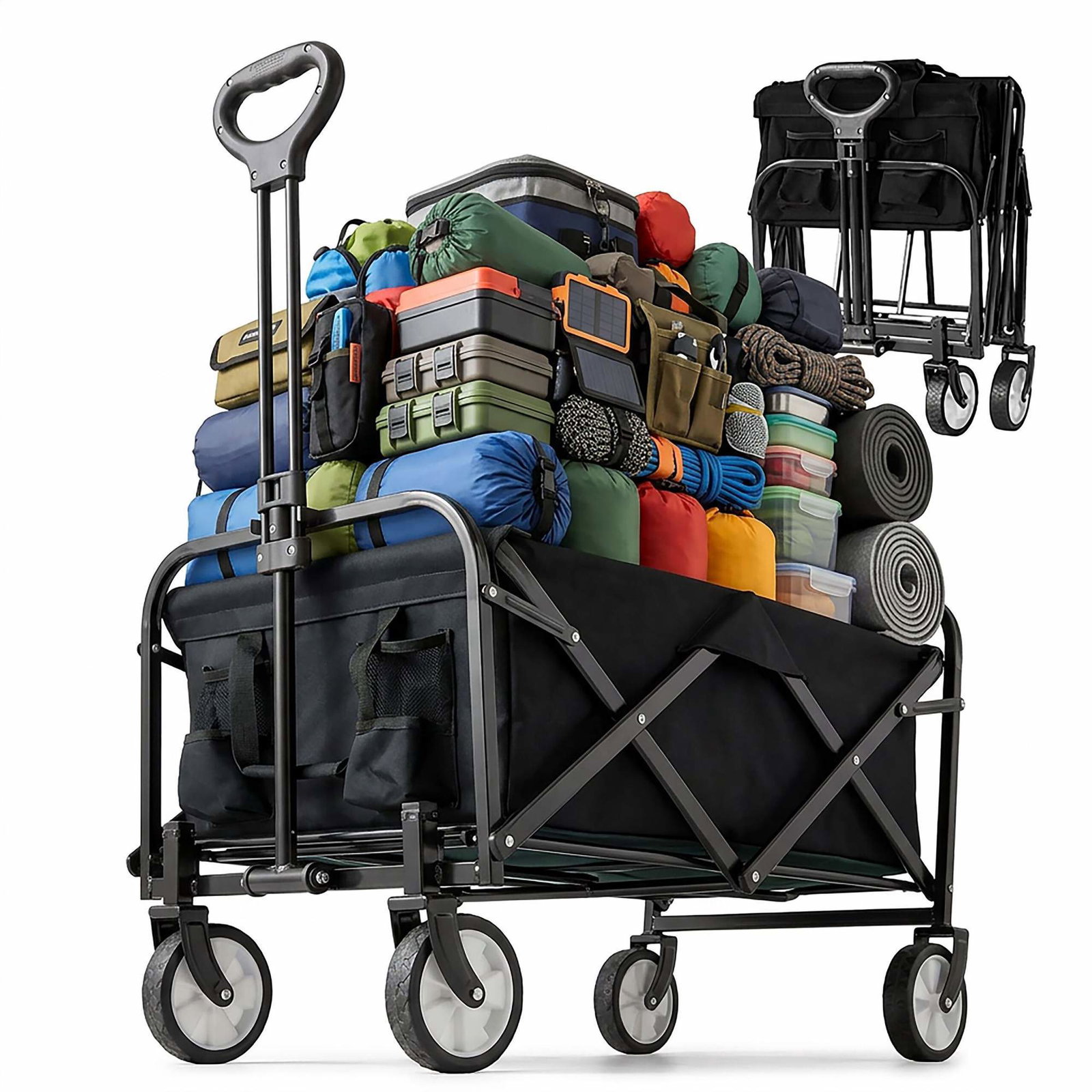 Sammenklappelig vogn til strand, camping – stor kapacitet