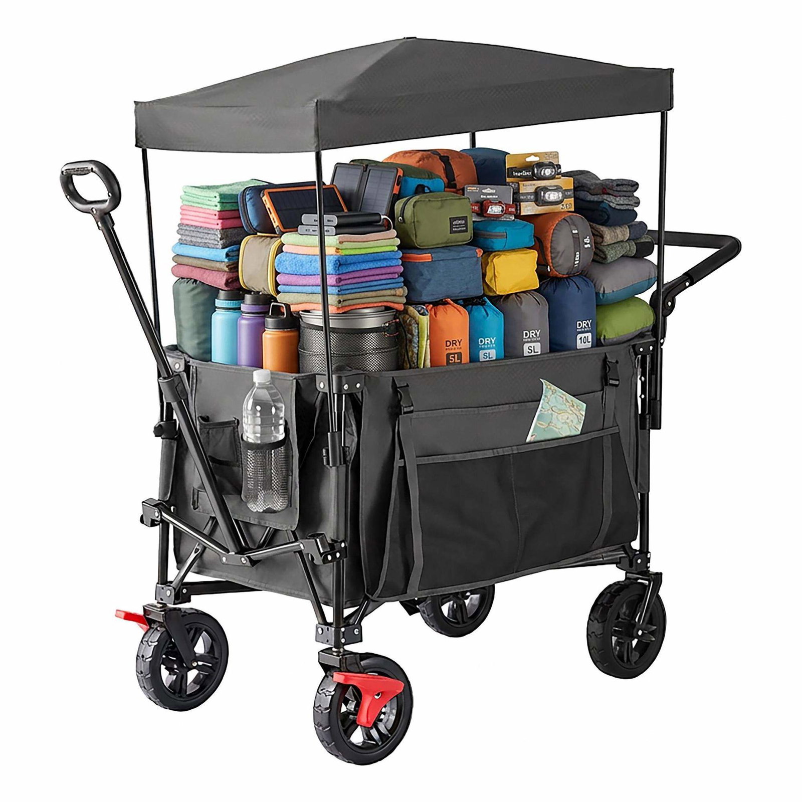 Sammenklappelig vogn med baldakin – 200 liters kapacitet, 150 kg belastning