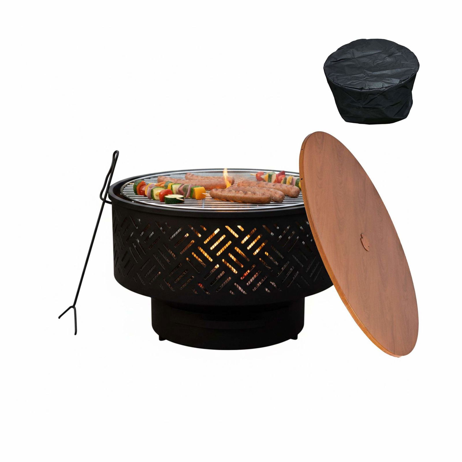Eldskål för trädgården med lock och grill – svart, väderbeständig | Hem & Hobby | Pryloteket