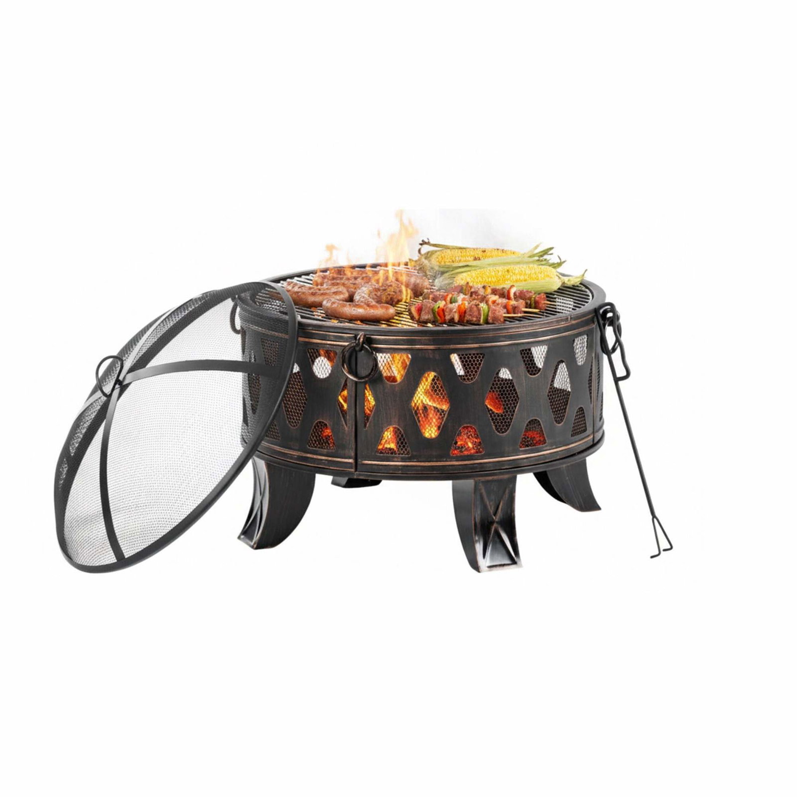 Bålskål med grill og gnistbeskyttelse – rustik finish