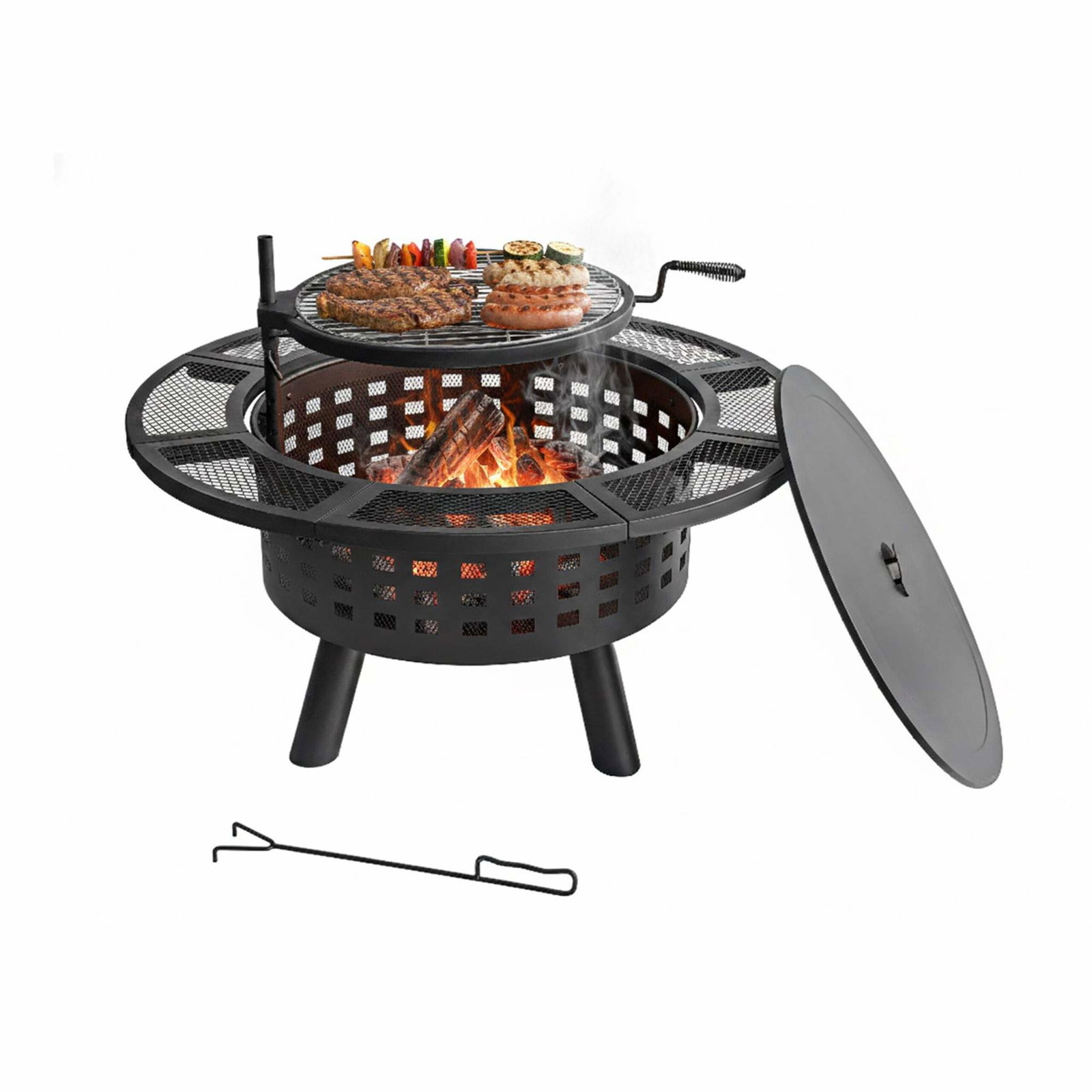 Bålskål med drejelig grill – justerbar højde