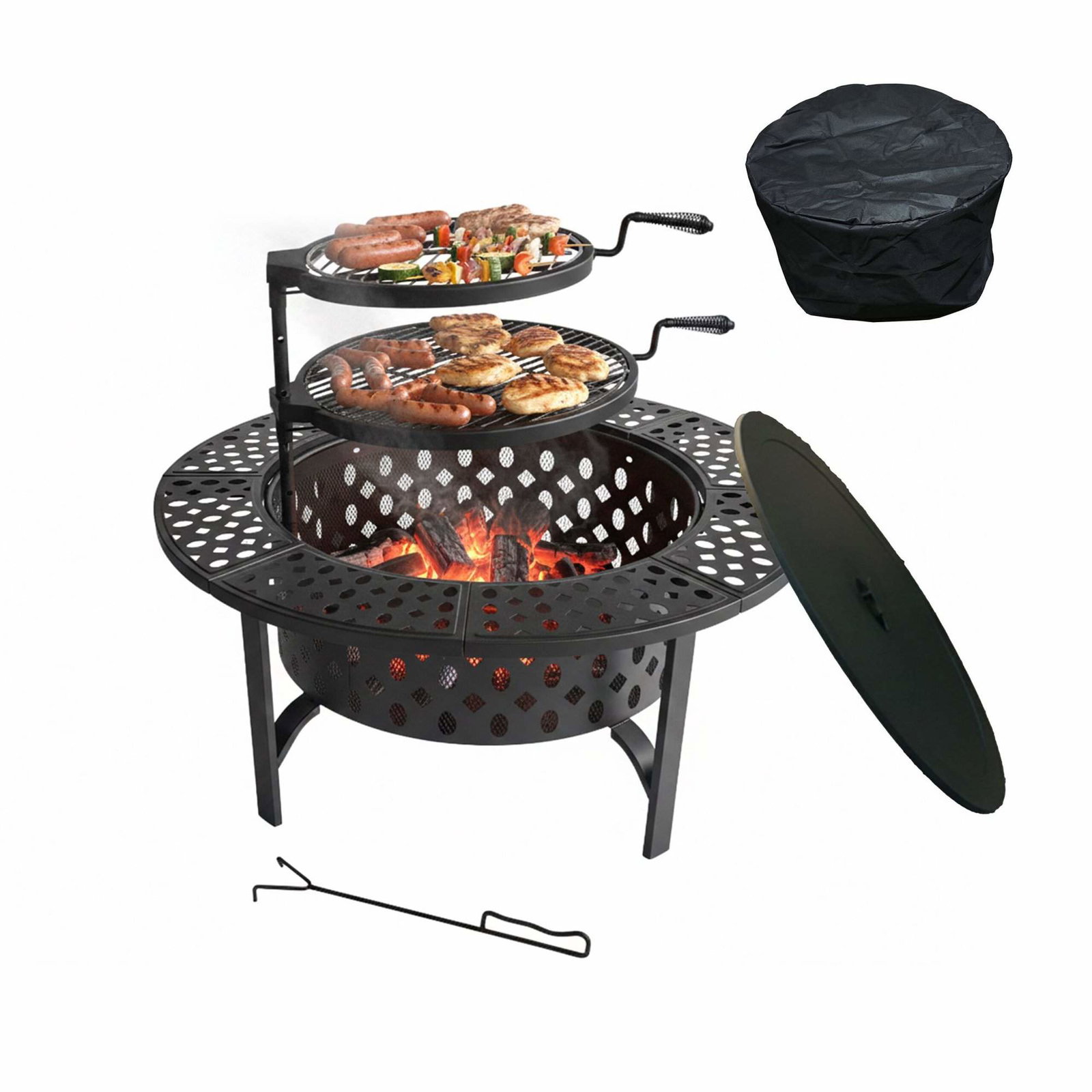 Bålfad til haven med 360 graders drejelige riste