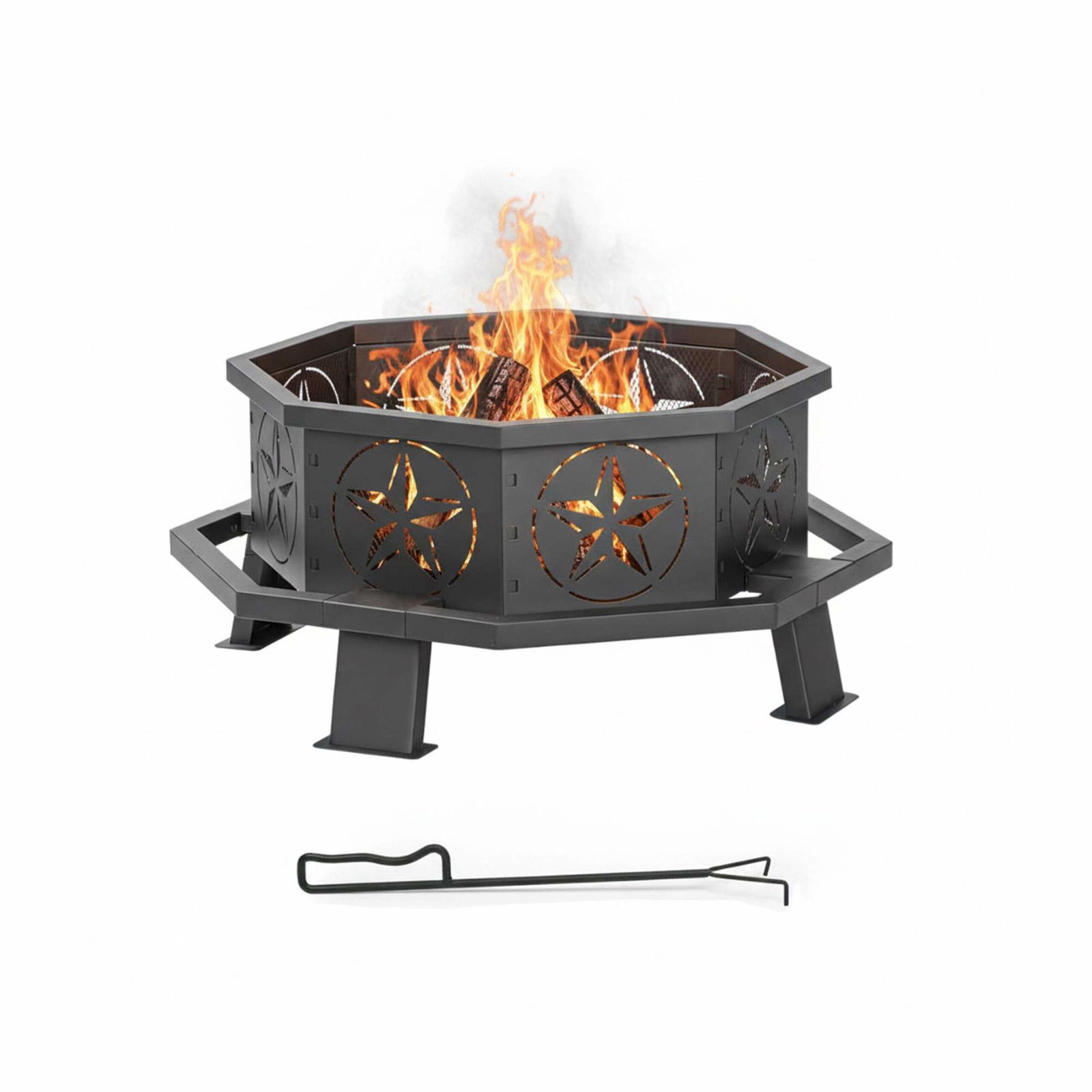 Ottekantet bålskål med stjernedesign – Black Garden Feature