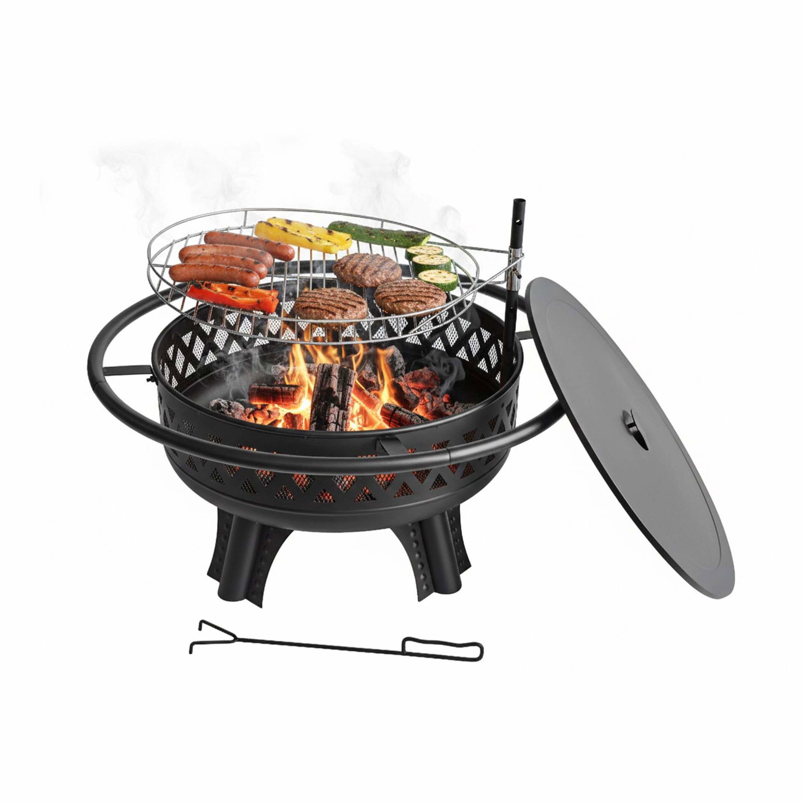 Bålskål med 360° drejelig grill – justerbar højde