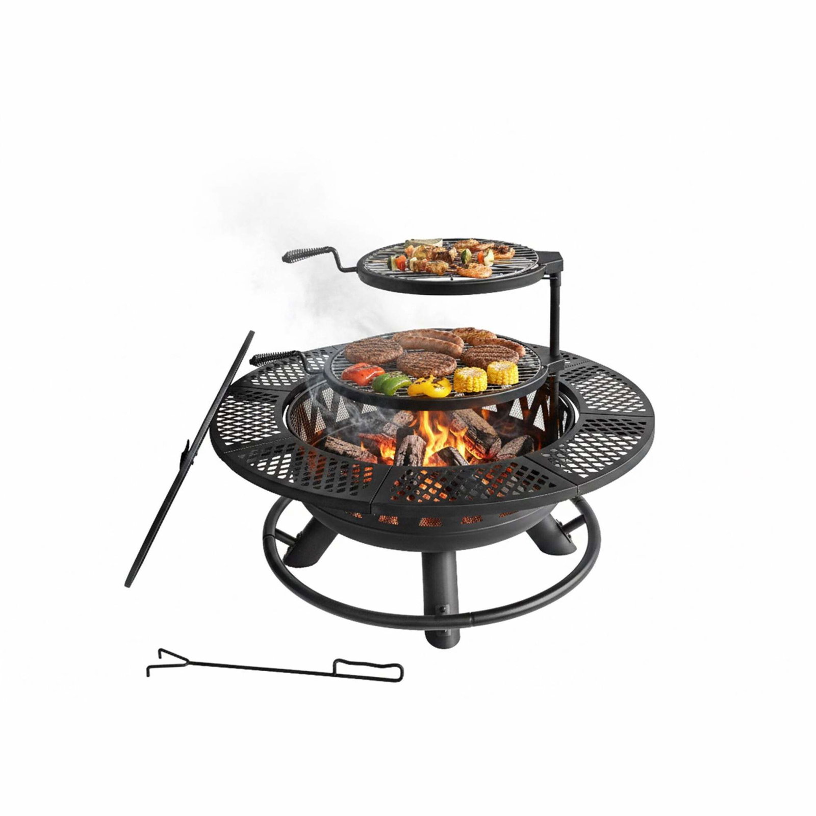 Havepejs med justerbare drejelige grillriste