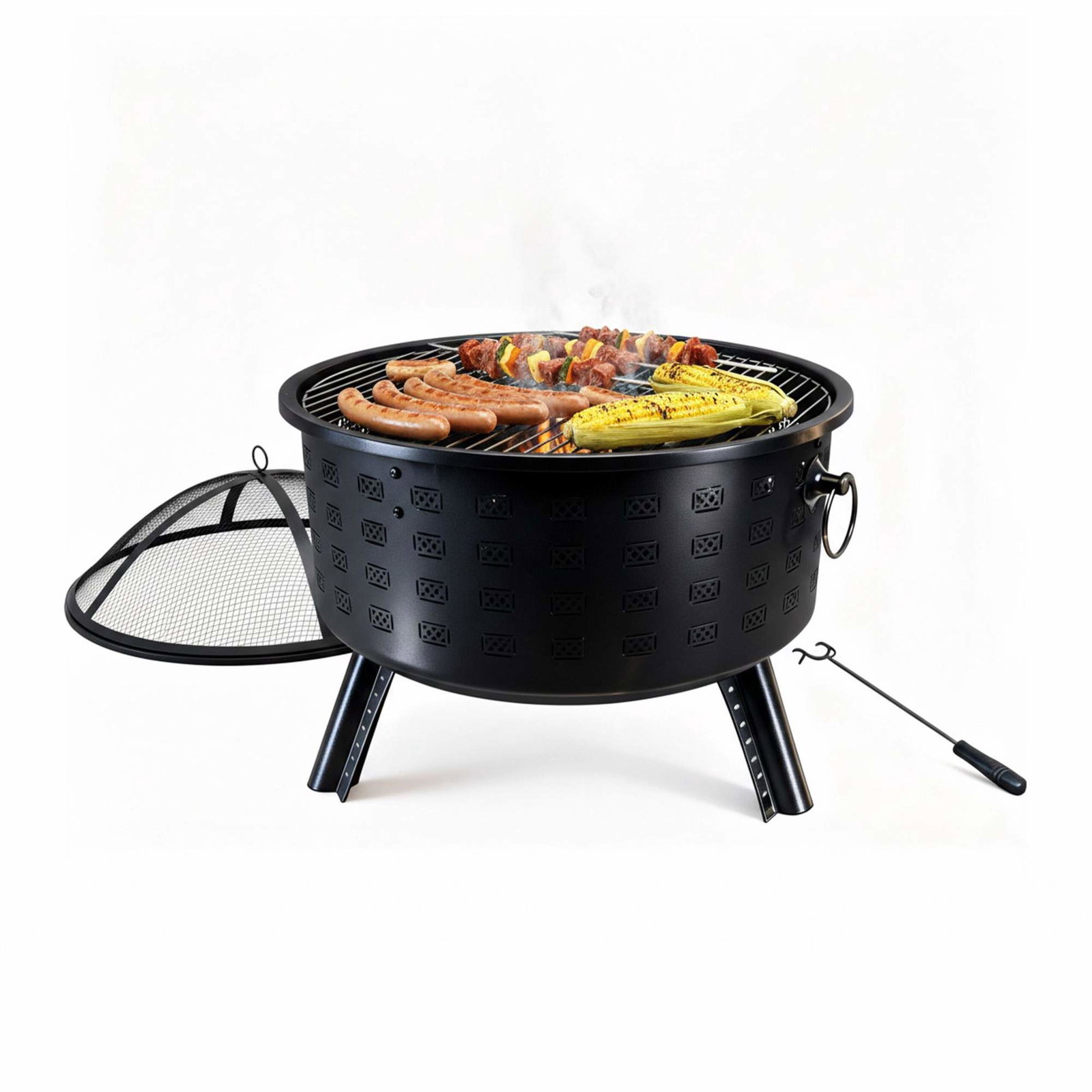 Bålskål med grill – diamantmønster, gnistnet